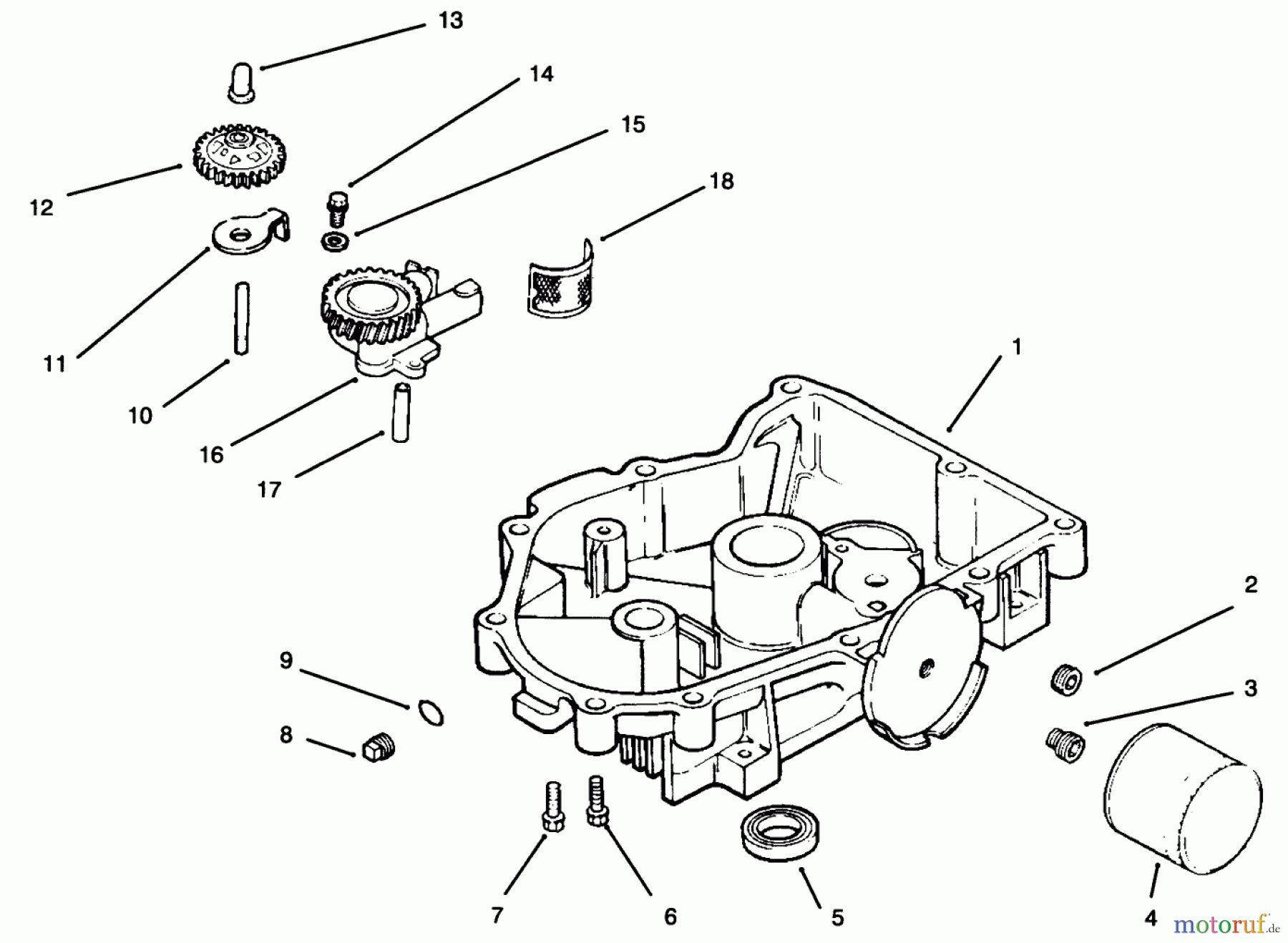 Toro Neu Mowers, Drive Unit Only 30181 - Toro Mid-Size Proline Gear Traction Unit, 16 hp, 1995 (59000001-59999999) OIL PAN/LUBRICATION KOHLER ENGINE CV18S - PS 61521