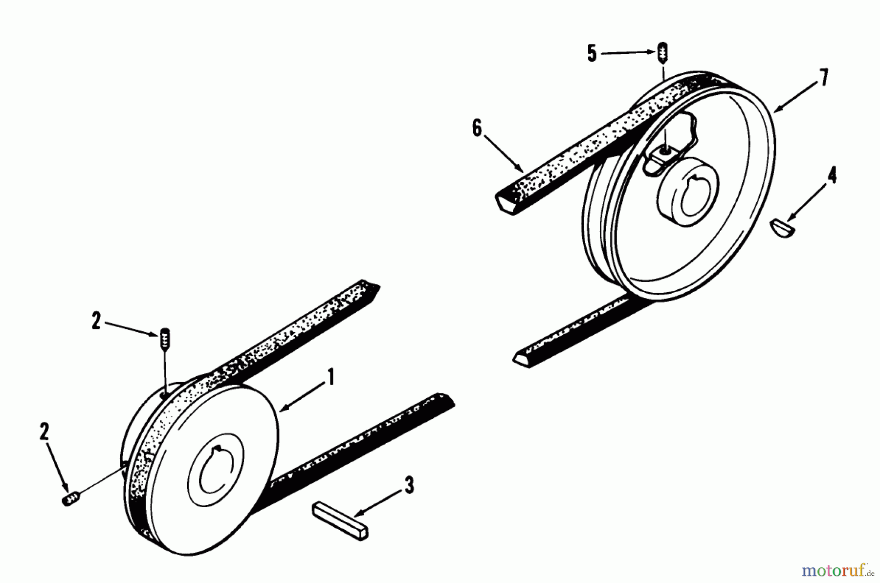 Toro Neu Mowers, Lawn & Garden Tractor Seite 1 01-14E801 (E-141) - Toro E-141 8-Speed Tractor, 1980 DRIVE BELT AND PULLEYS