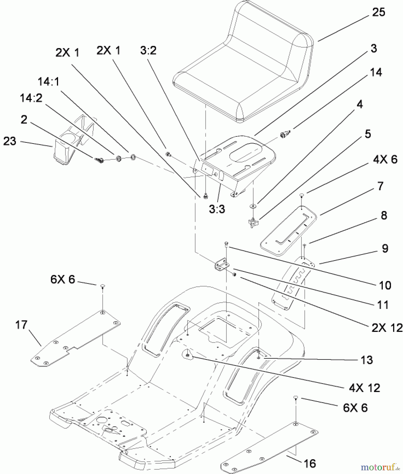 Toro Neu Mowers, Lawn & Garden Tractor Seite 1 135E (RT380H) - Toro RT380H Recycling Mower, 2008 (280000001-280999999) REAR BODY AND SEAT ASSEMBLY