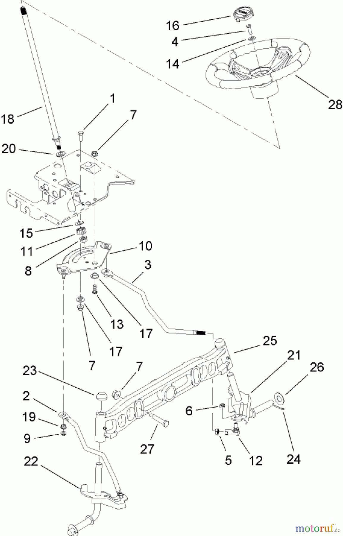  Toro Neu Mowers, Lawn & Garden Tractor Seite 1 13AX60RH544 (LX460) - Toro LX460 Lawn Tractor, 2006 (1A056B50000-) STEERING SHAFT AND FRONT AXLE ASSEMBLY