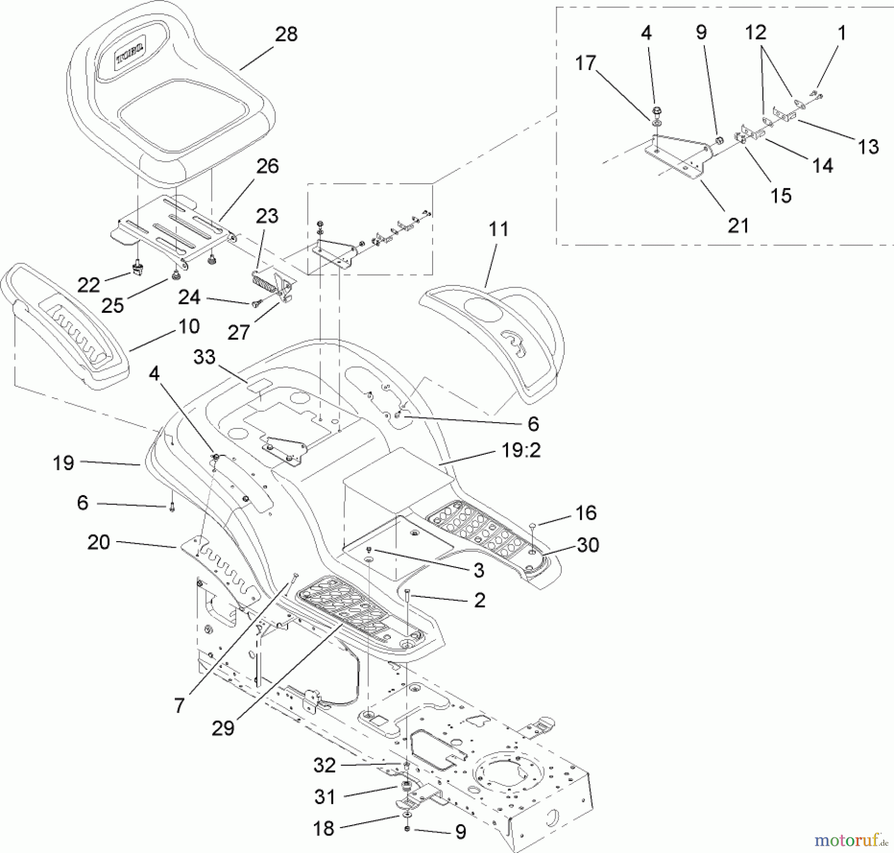Toro Neu Mowers, Lawn & Garden Tractor Seite 1 13AX60RH744 (LX460) - Toro LX460 Lawn Tractor, 2006 (1A056B50000-) SEAT AND FENDER ASSEMBLY