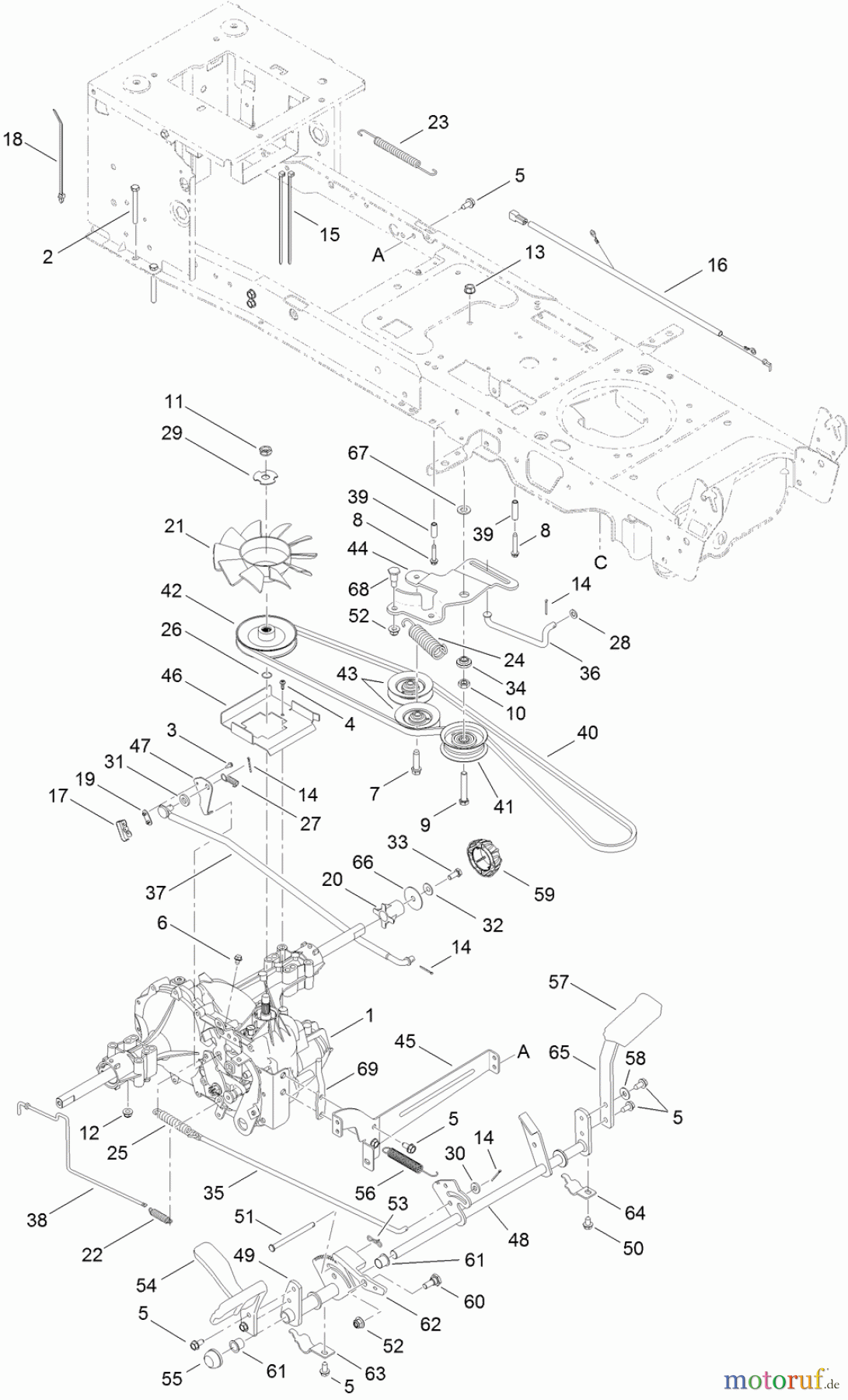  Toro Neu Mowers, Lawn & Garden Tractor Seite 1 13AX91RS848 (LX427) - Toro LX427 Lawn Tractor, 2012 (SN 1-1) TRANSMISSION, BELT AND DRIVE ASSEMBLY