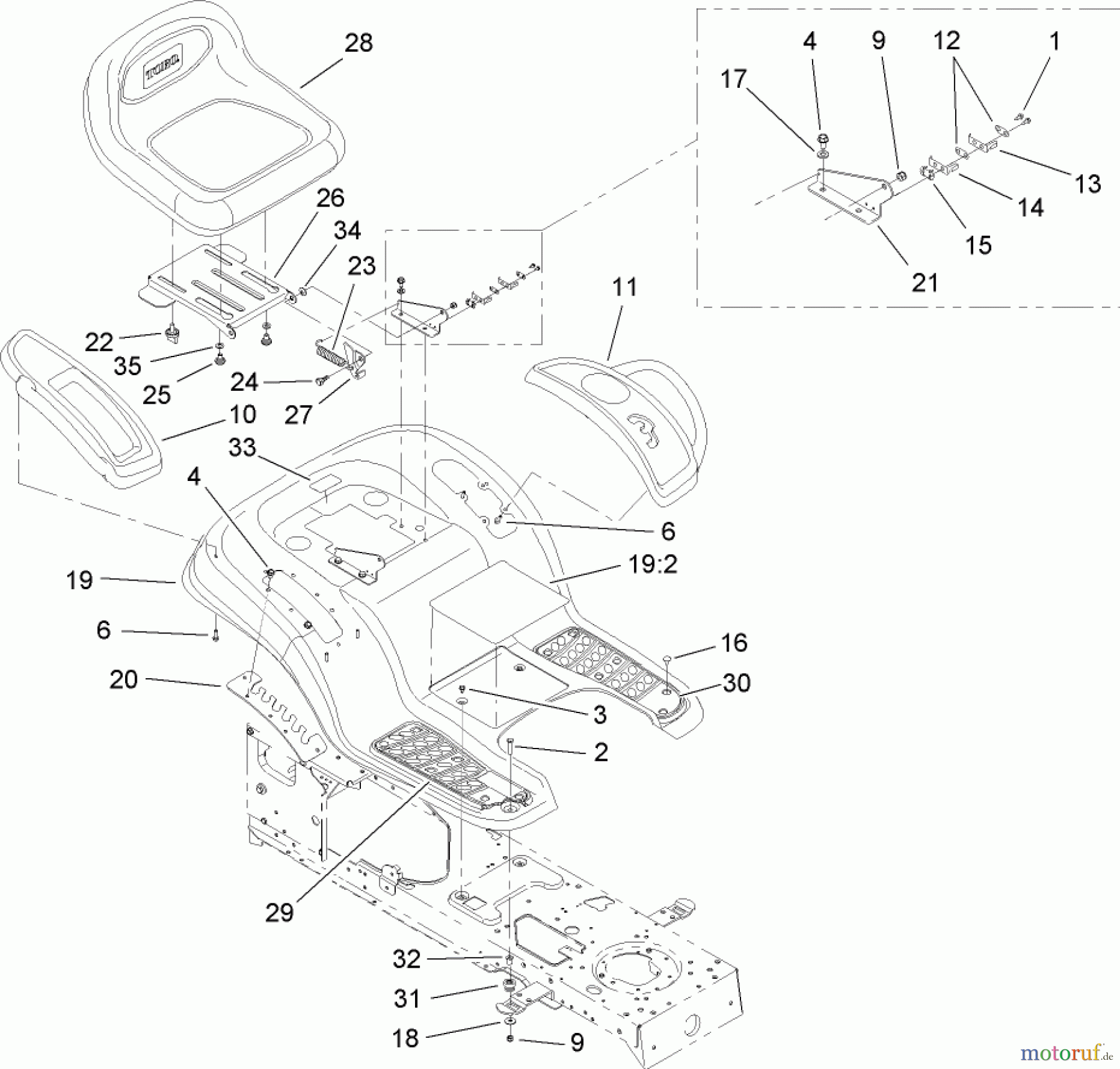  Toro Neu Mowers, Lawn & Garden Tractor Seite 1 13BX60RG544 (LX425) - Toro LX425 Lawn Tractor, 2007 (SN 1E237H10145-) SEAT AND FRAME ASSEMBLY