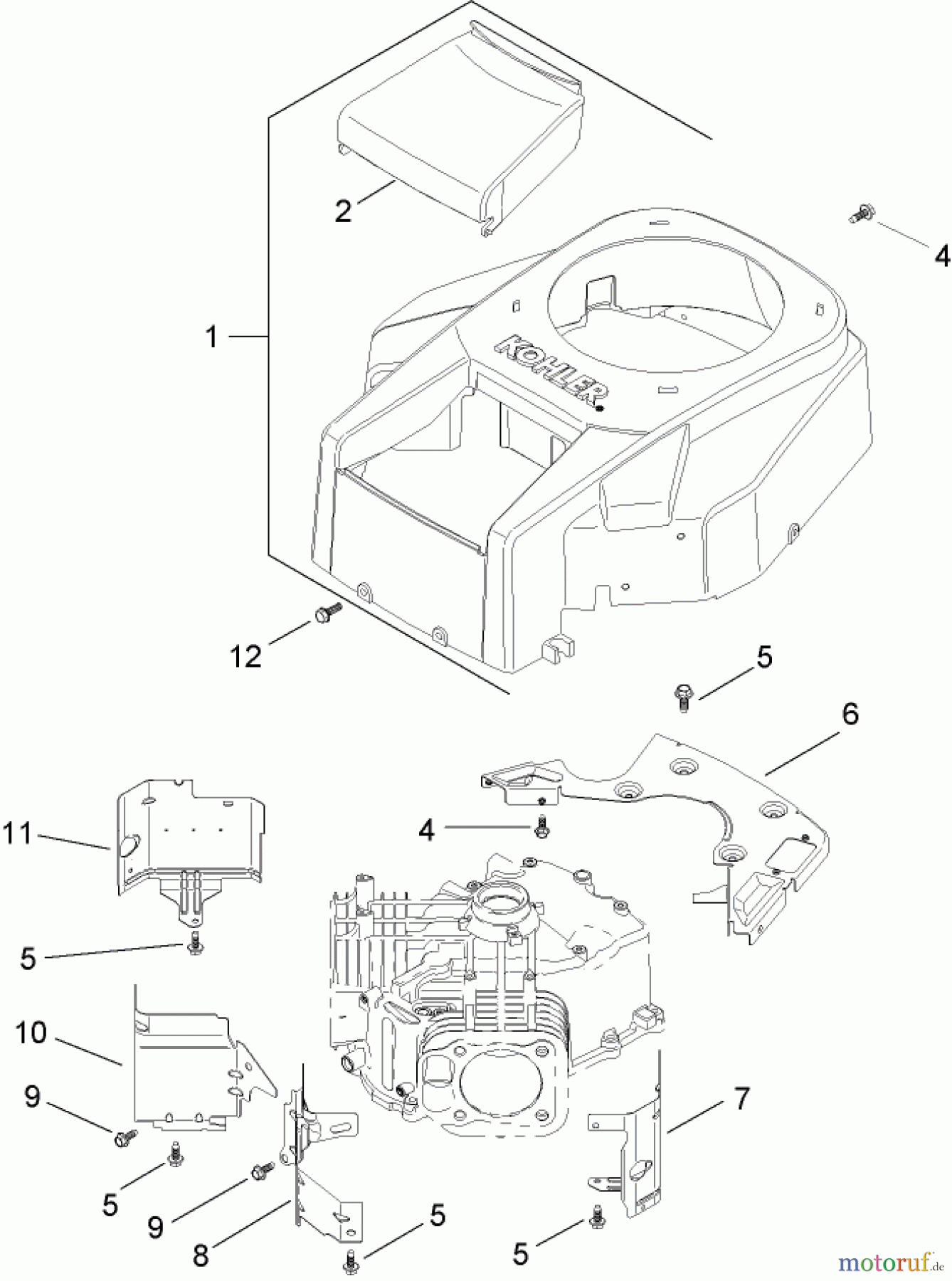 Toro Neu Mowers, Lawn & Garden Tractor Seite 1 14AQ81RP748 (GT2200) - Toro GT2200 Garden Tractor, 2007 (1B087H30130-) BLOWER HOUSING AND BAFFLE ASSEMBLY KOHLER SV730-0018