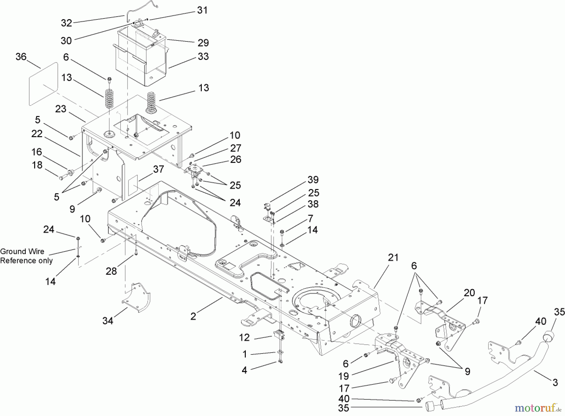  Toro Neu Mowers, Lawn & Garden Tractor Seite 1 14AQ81RP748 (GT2200) - Toro GT2200 Garden Tractor, 2007 (1B087H30130-) FRAME AND BATTERY ASSEMBLY