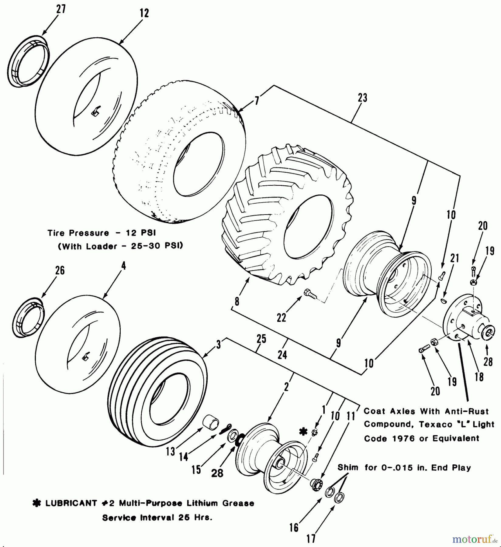  Toro Neu Mowers, Lawn & Garden Tractor Seite 1 31-12K802 (312-8) - Toro 312-8 Garden Tractor, 1991 (1000001-1999999) WHEELS AND TIRES