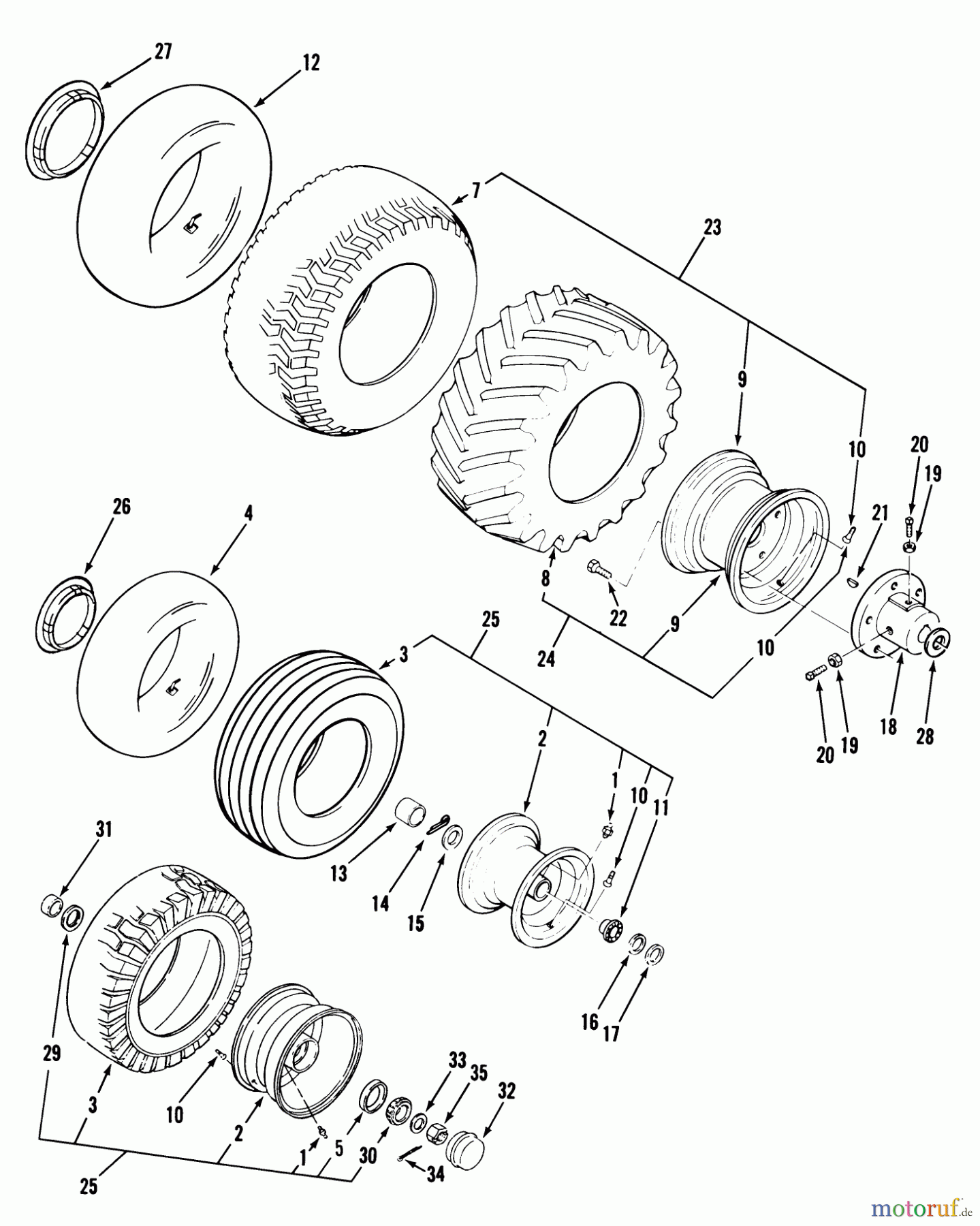  Toro Neu Mowers, Lawn & Garden Tractor Seite 1 31-16OE01 (516-H) - Toro 516-H Garden Tractor, 1988 WHEELS AND TIRES