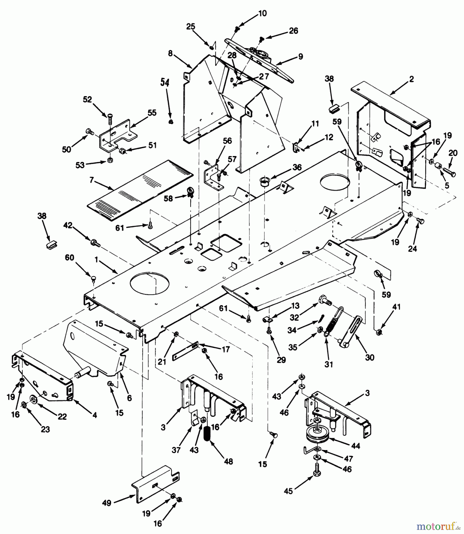  Toro Neu Mowers, Lawn & Garden Tractor Seite 1 32-12O502 (212-5) - Toro 212-5 Tractor, 1991 (1000001-1999999) FRAME ASSEMBLY