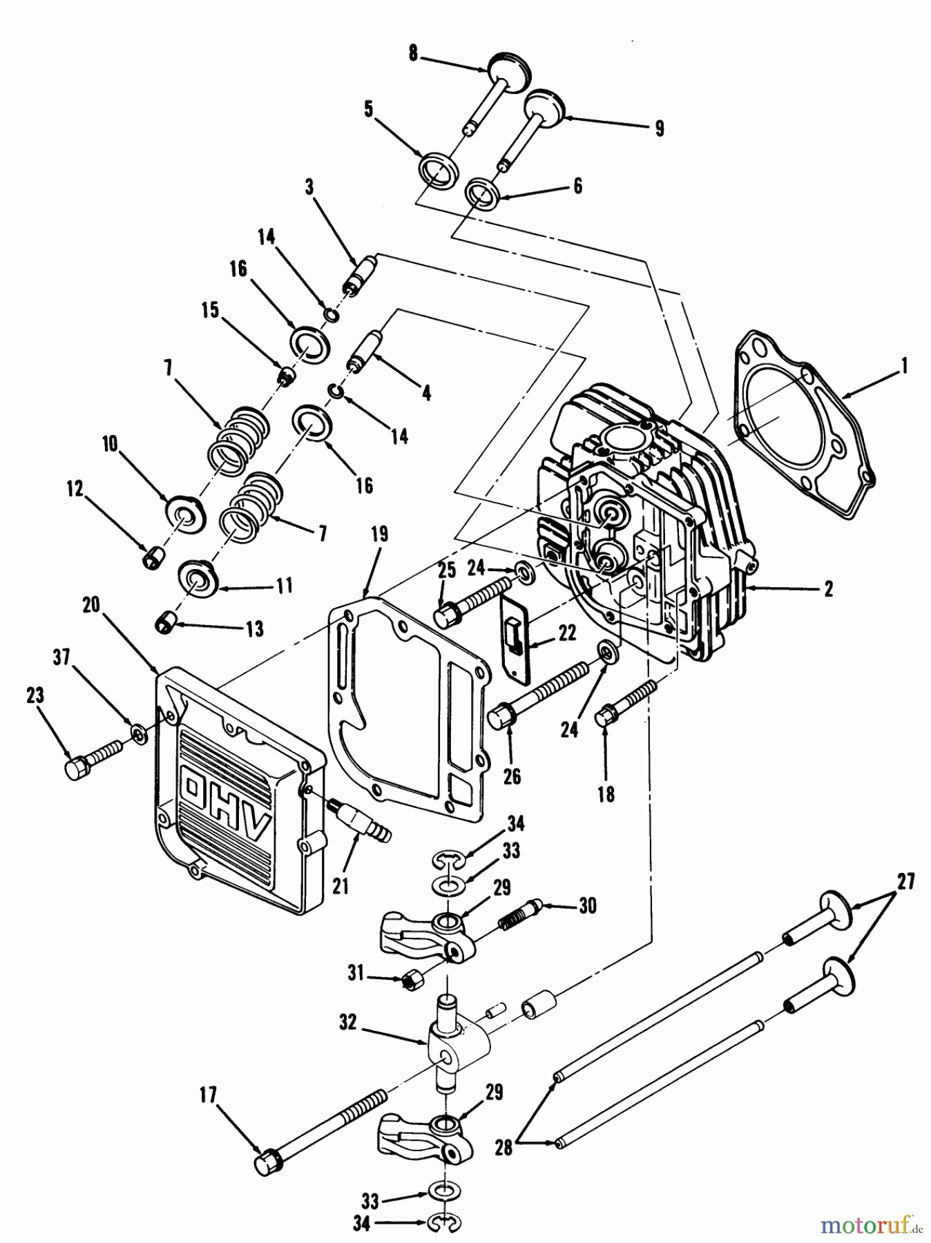  Toro Neu Mowers, Lawn & Garden Tractor Seite 1 32-10BE03 (210-H) - Toro 210-H Tractor, 1992 (2000001-2999999) 12.5HP ENGINE CYLINDER HEAD & VALVES ASSEMBLY