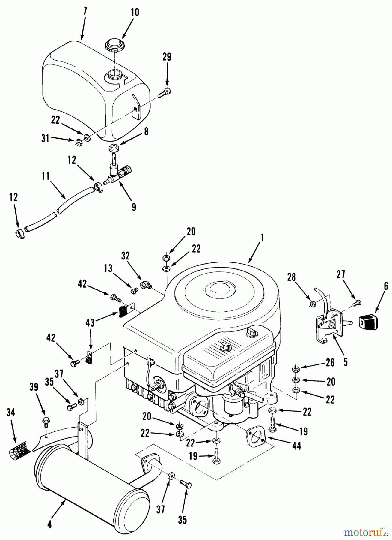  Toro Neu Mowers, Lawn & Garden Tractor Seite 1 32-12B5A2 (212-5) - Toro 212-5 Tractor, 1991 (1000001-1999999) ENGINE, FUEL & EXHAUST ASSEMBLY