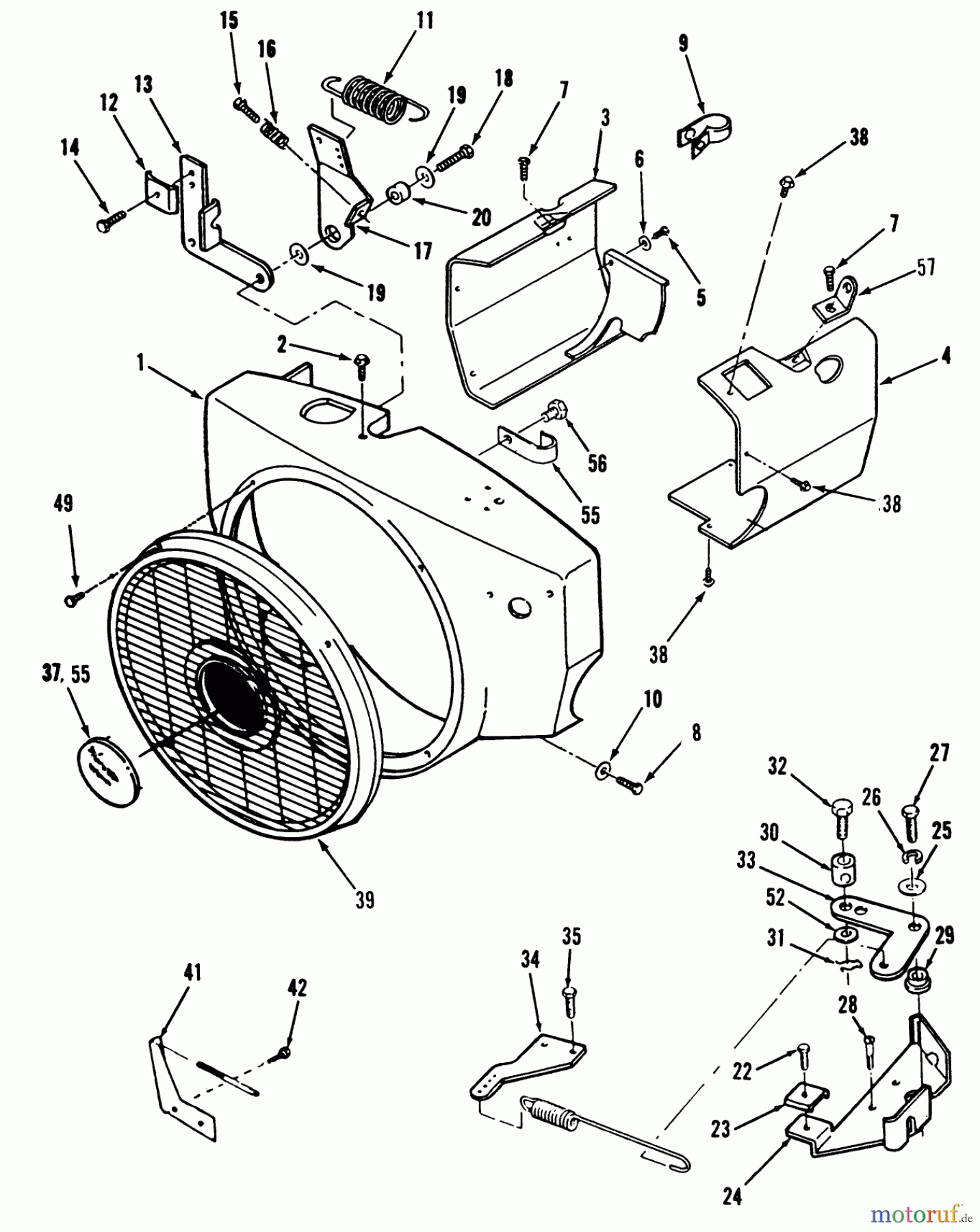 Toro Neu Mowers, Lawn & Garden Tractor Seite 1 41-20OE02 (520-H) - Toro 520-H Garden Tractor, 1991 (1000001-1999999) TORO POWER PLUS BLOWER HOUSING AND GOVERNOR