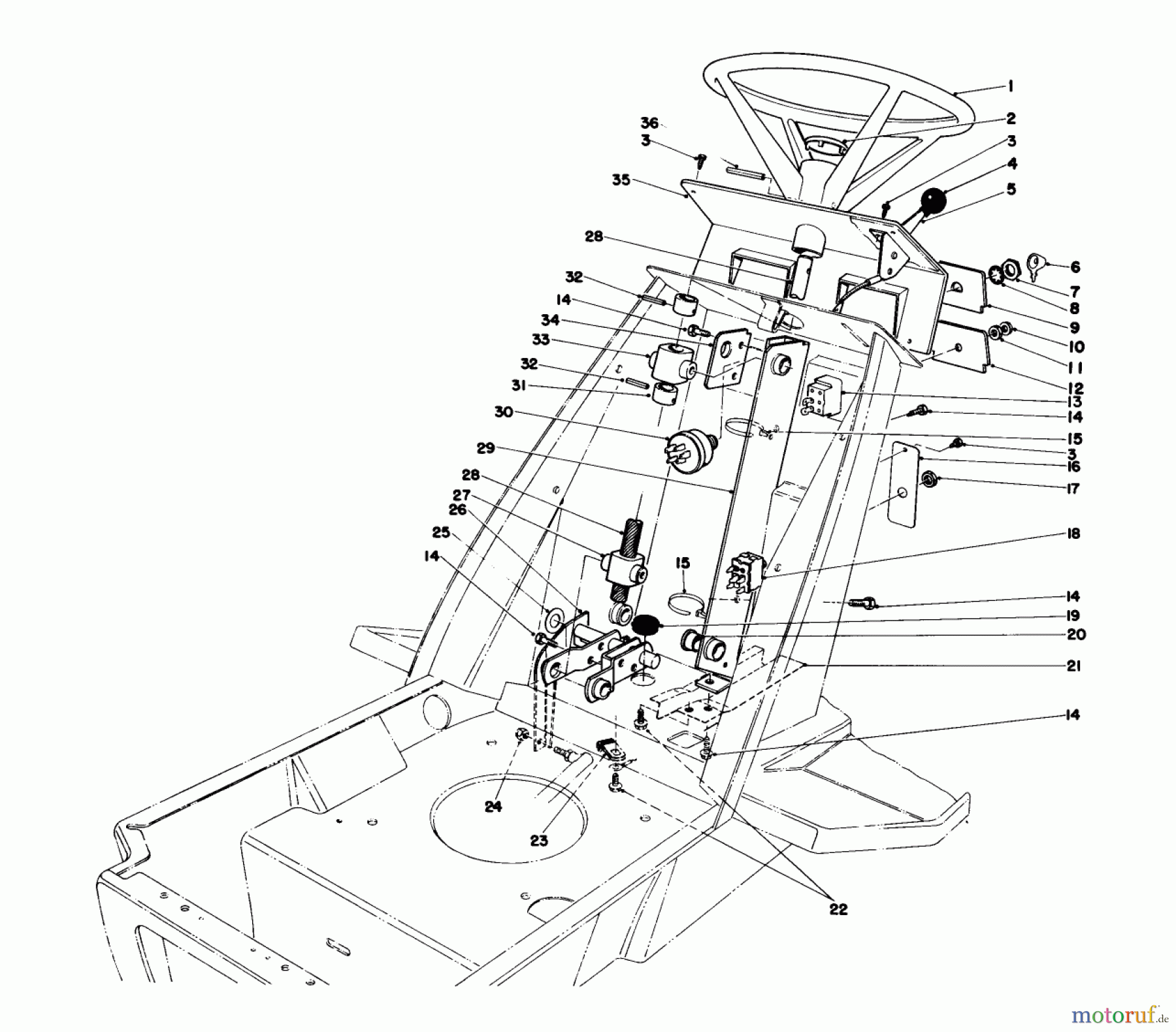  Toro Neu Mowers, Lawn & Garden Tractor Seite 1 57300 (8-32) - Toro 8-32 Front Engine Rider, 1985 (5000001-5999999) STEERING WHEEL & DASH ASSEMBLY