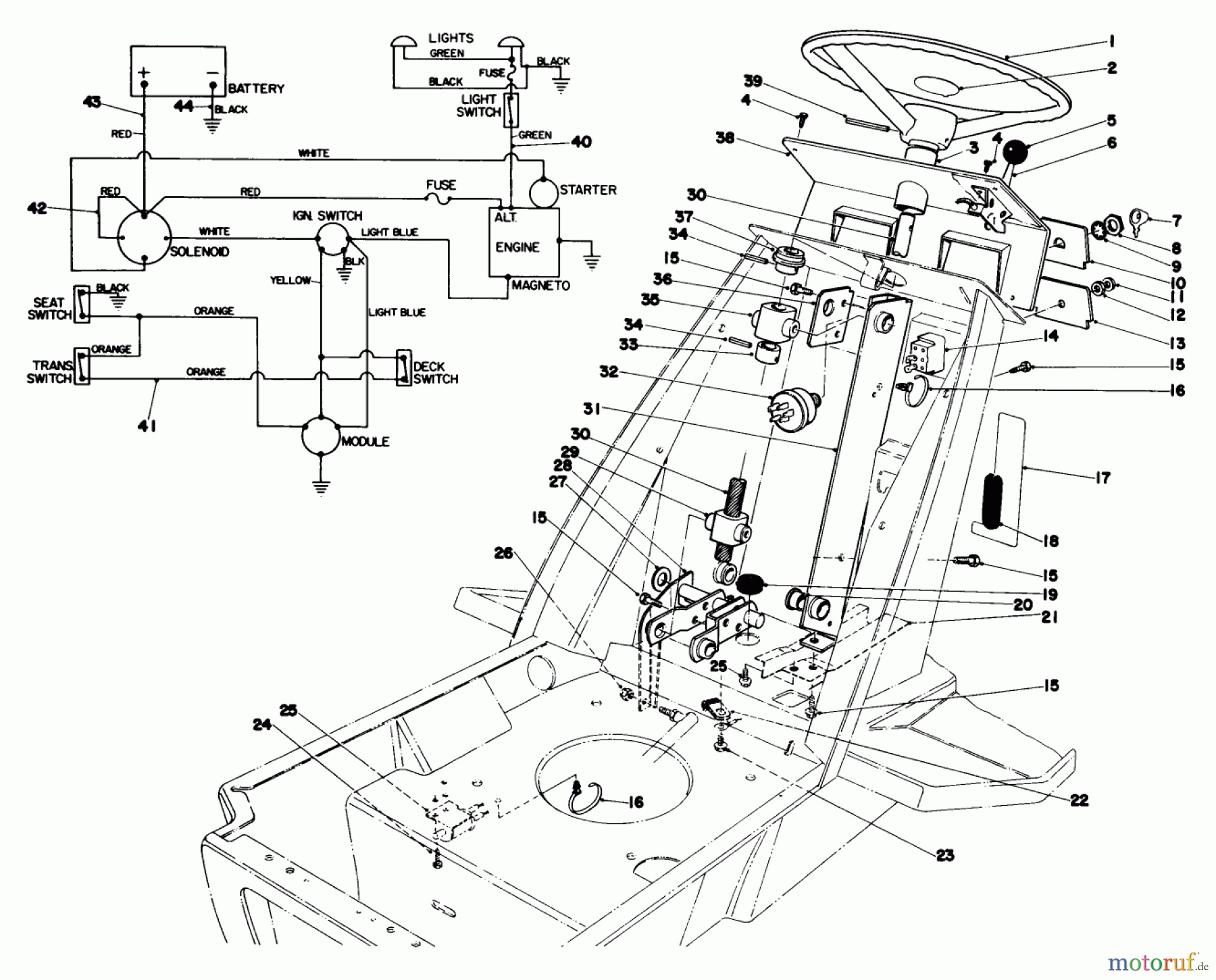  Toro Neu Mowers, Lawn & Garden Tractor Seite 1 57356 (11-42) - Toro 11-42 Lawn Tractor, 1978 (8000001-8999999) STEERING WHEEL & DASH ASSEMBLY