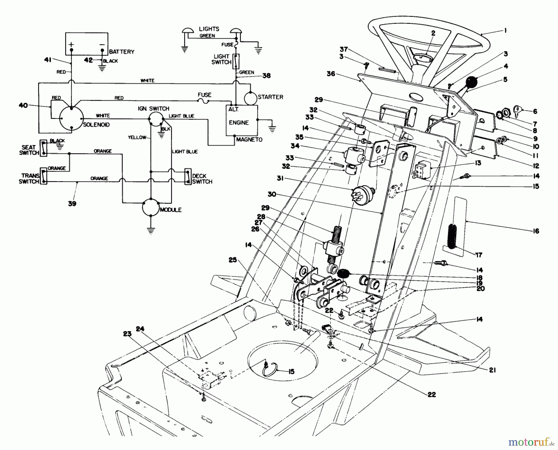 Toro Neu Mowers, Lawn & Garden Tractor Seite 1 57356 (11-42) - Toro 11-42 Lawn Tractor, 1980 (0000001-0999999) STEERING WHEEL & DASH ASSEMBLY