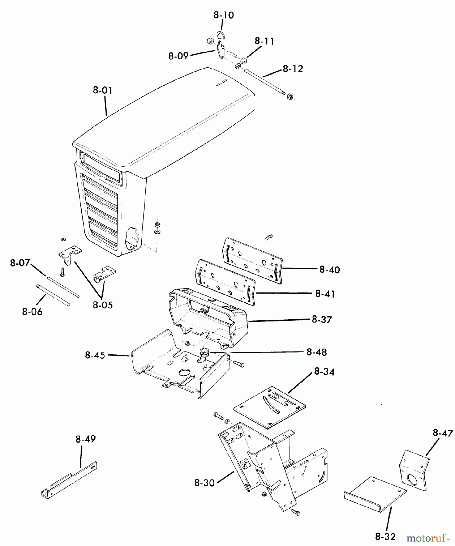  Toro Neu Mowers, Lawn & Garden Tractor Seite 1 61-07K802 (B-60) - Toro B-60 8-Speed Tractor, 1976 8.000 SHEET METAL AND COVERS (FIG. 8) #1