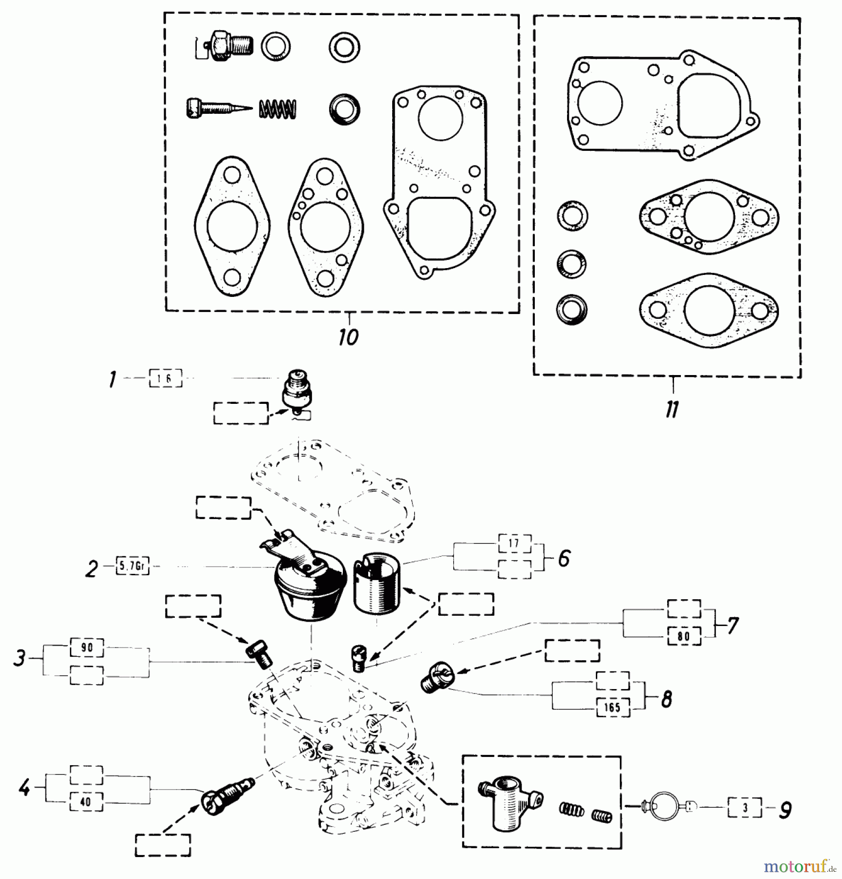  Toro Neu Mowers, Lawn & Garden Tractor Seite 1 61-20RG01 (D-250) - Toro D-250 10-Speed Tractor, 1976 CARBURETOR-SPARE PARTS