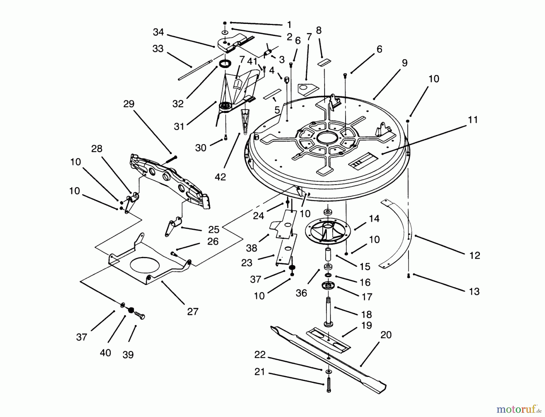  Toro Neu Mowers, Lawn & Garden Tractor Seite 1 71182 (12-32XL) - Toro 12-32XL Lawn Tractor, 1995 (5910001-5999999) DECK & SPINDLE ASSEMBLY (32