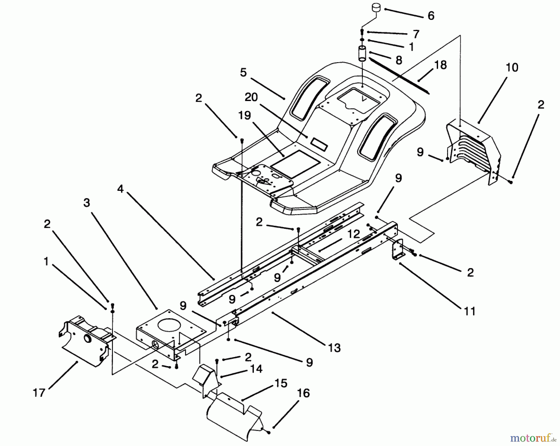 Toro Neu Mowers, Lawn & Garden Tractor Seite 1 71184 (12-38XL) - Toro 12-38XL Lawn Tractor, 1995 (5900001-5910000) FRAME ASSEMBLY