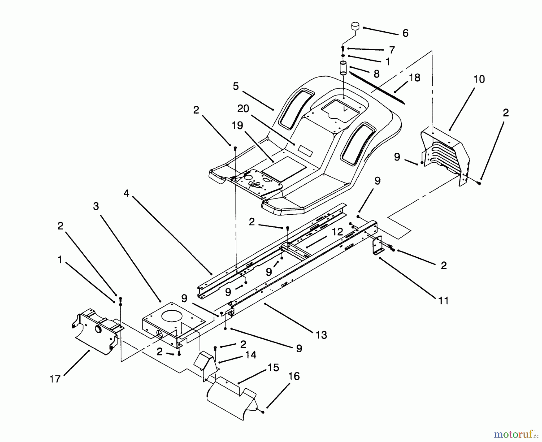  Toro Neu Mowers, Lawn & Garden Tractor Seite 1 71184 (12-38XL) - Toro 12-38XL Lawn Tractor, 1995 (5910001-5999999) FRAME ASSEMBLY