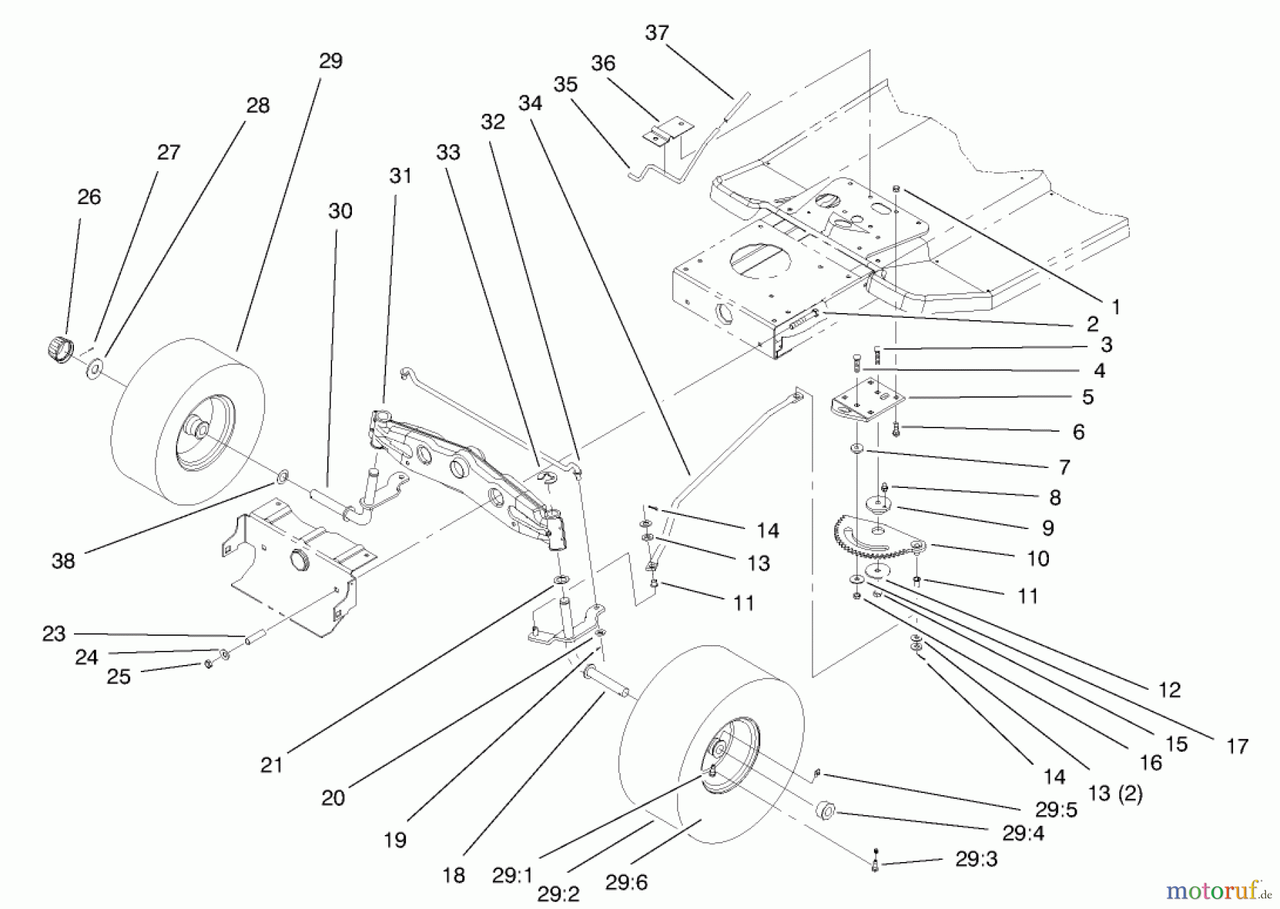  Toro Neu Mowers, Lawn & Garden Tractor Seite 1 71188 (12-32XL) - Toro 12-32XL Lawn Tractor, 1997 (7900001-7999999) FRONT AXLE ASSEMBLY