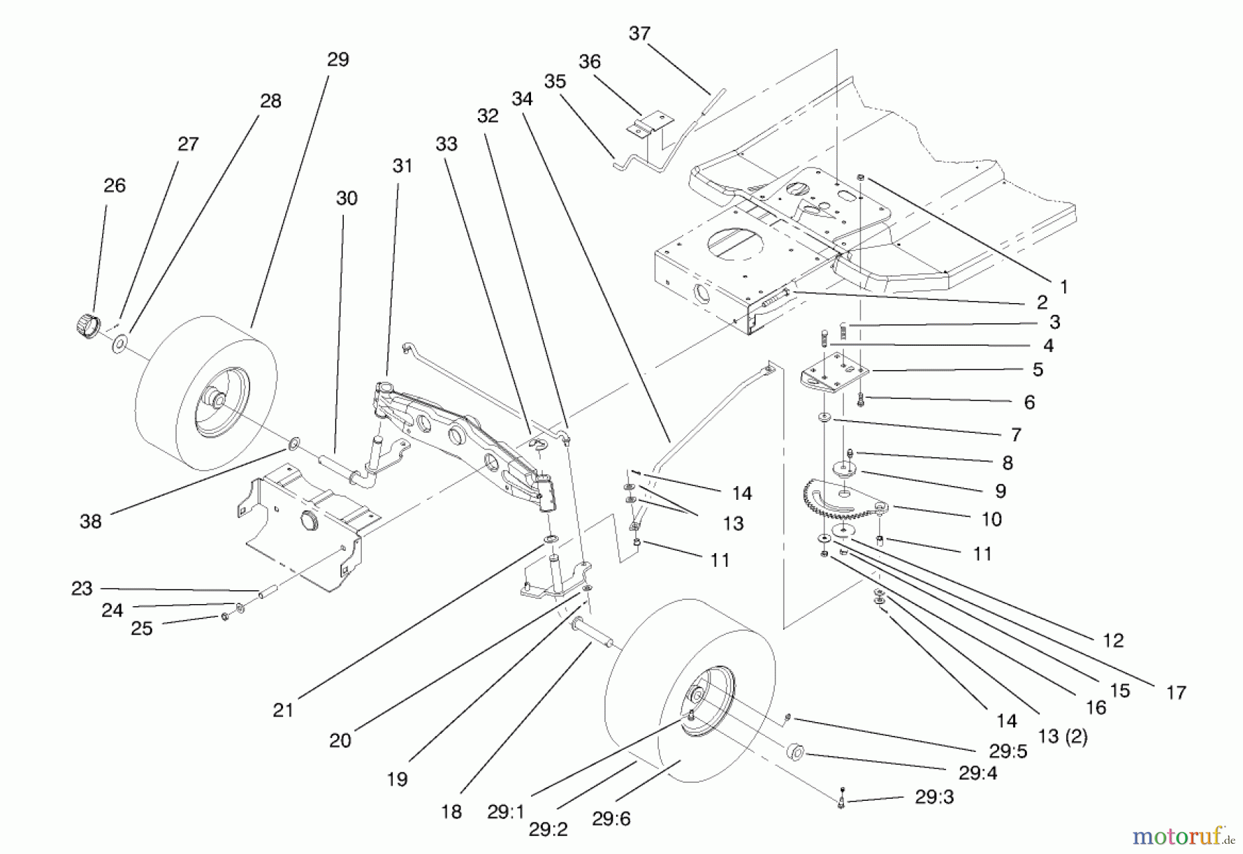  Toro Neu Mowers, Lawn & Garden Tractor Seite 1 71190 (13-38XL) - Toro 13-38XL Lawn Tractor, 1997 (7900001-7999999) FRONT AXLE ASSEMBLY