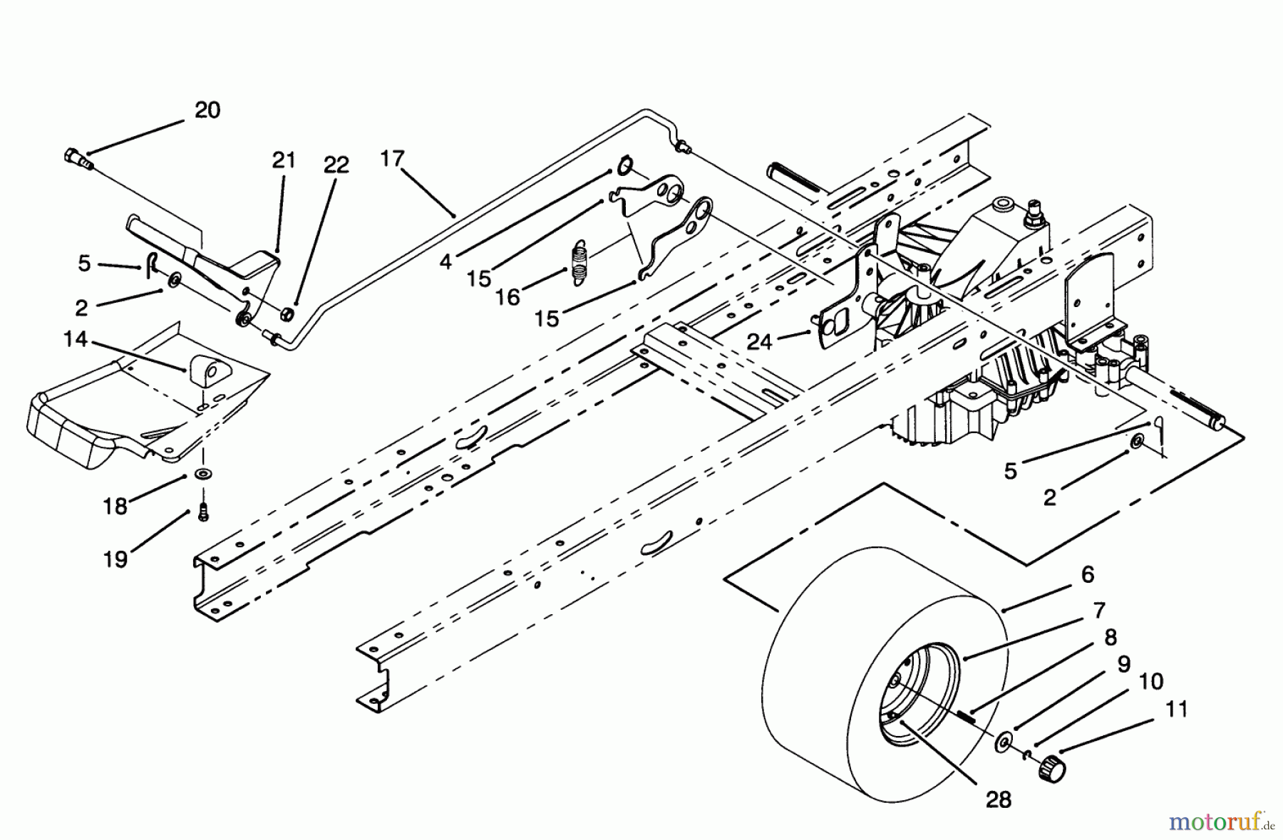 Toro Neu Mowers, Lawn & Garden Tractor Seite 1 71213 (13-38HXL) - Toro 13-38HXL Lawn Tractor, 1994 (4900001-4999999) SPEED CONTROL & REAR WHEEL ASSEMBLY