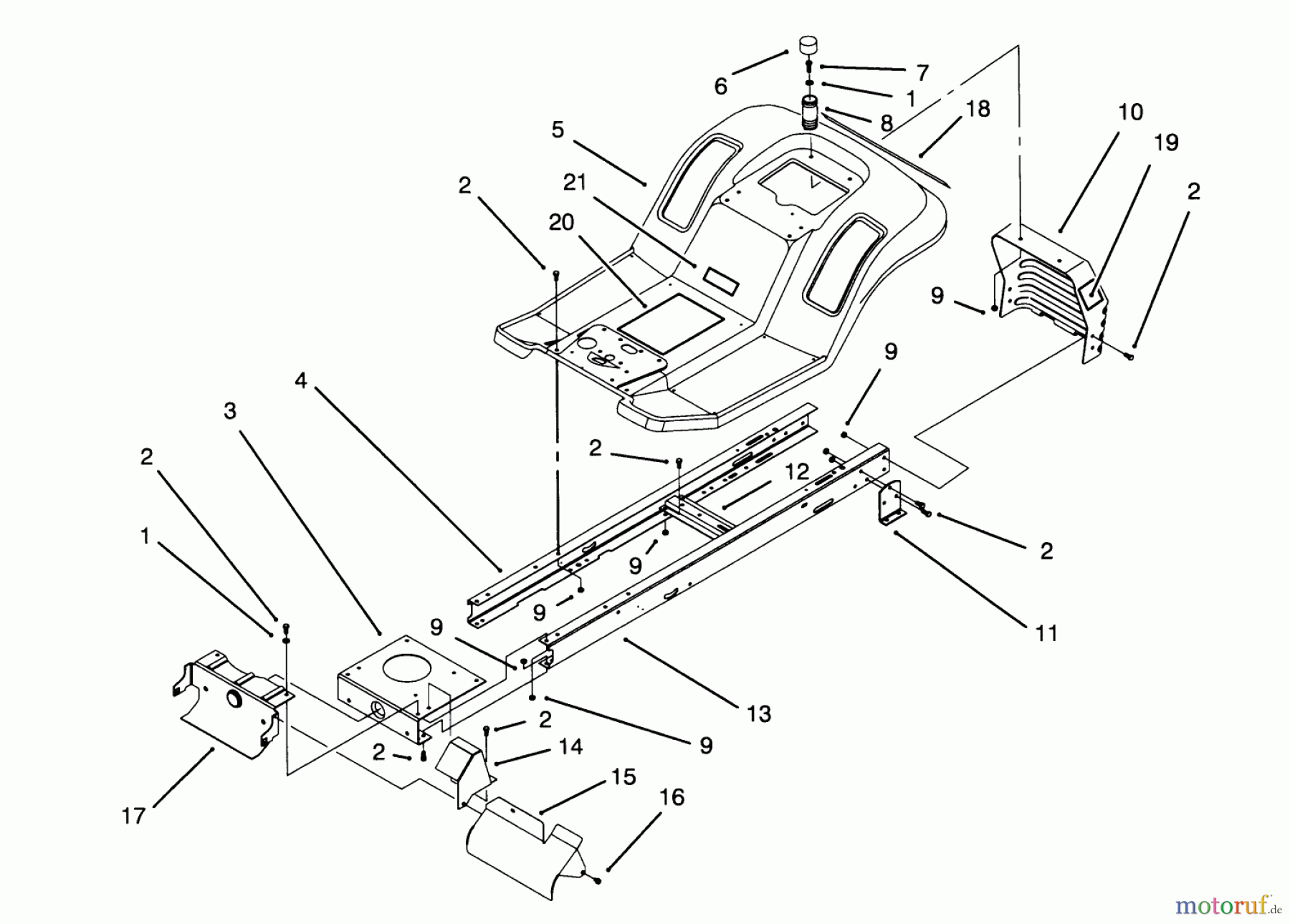  Toro Neu Mowers, Lawn & Garden Tractor Seite 1 71213 (13-38HXL) - Toro 13-38HXL Lawn Tractor, 1995 (59100001-59999999) FRAME ASSEMBLY