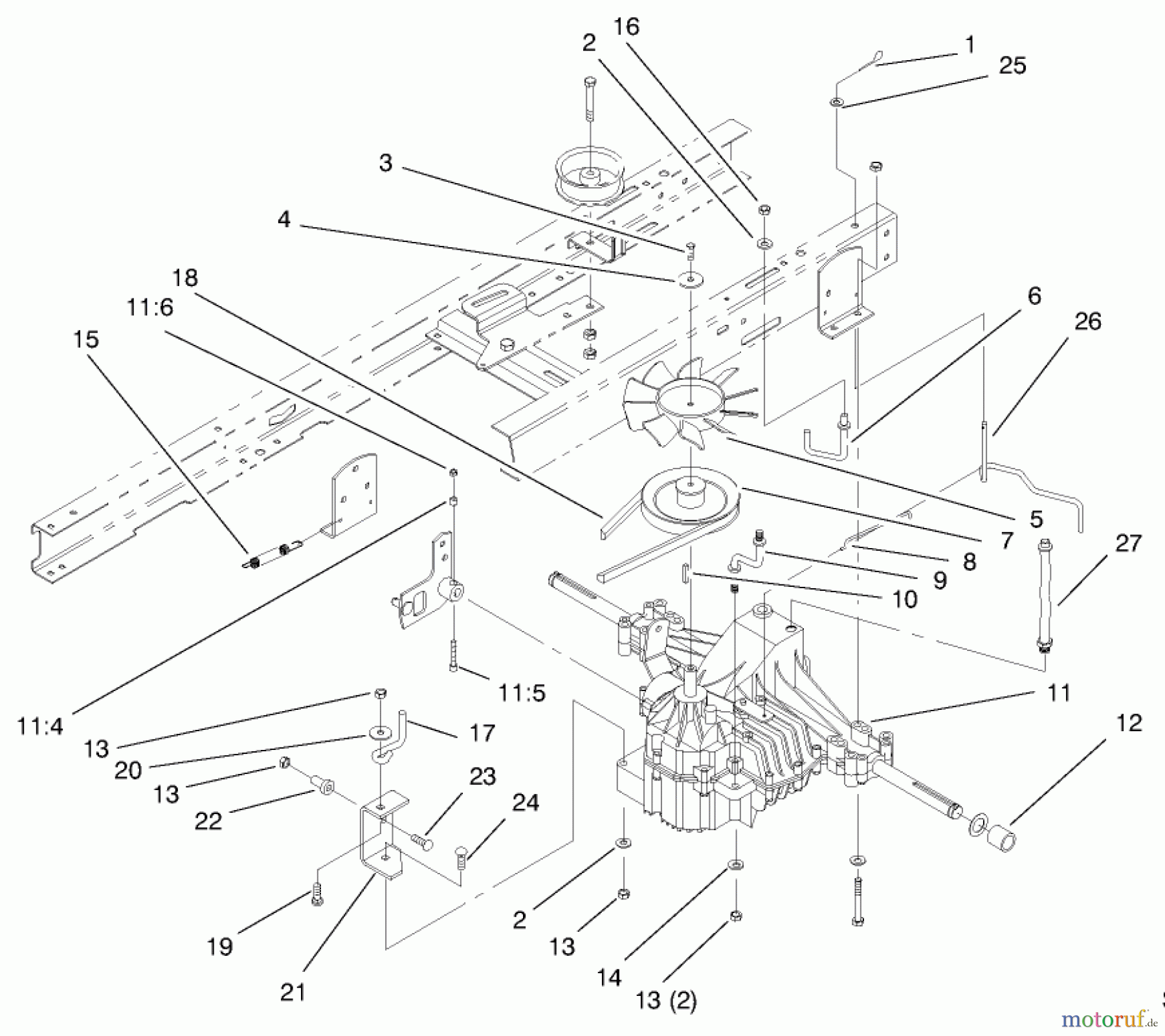  Toro Neu Mowers, Lawn & Garden Tractor Seite 1 71193 (14-38HXL) - Toro 14-38HXL Lawn Tractor, 1997 (7900001-7999999) TRANSAXLE ASSEMBLY