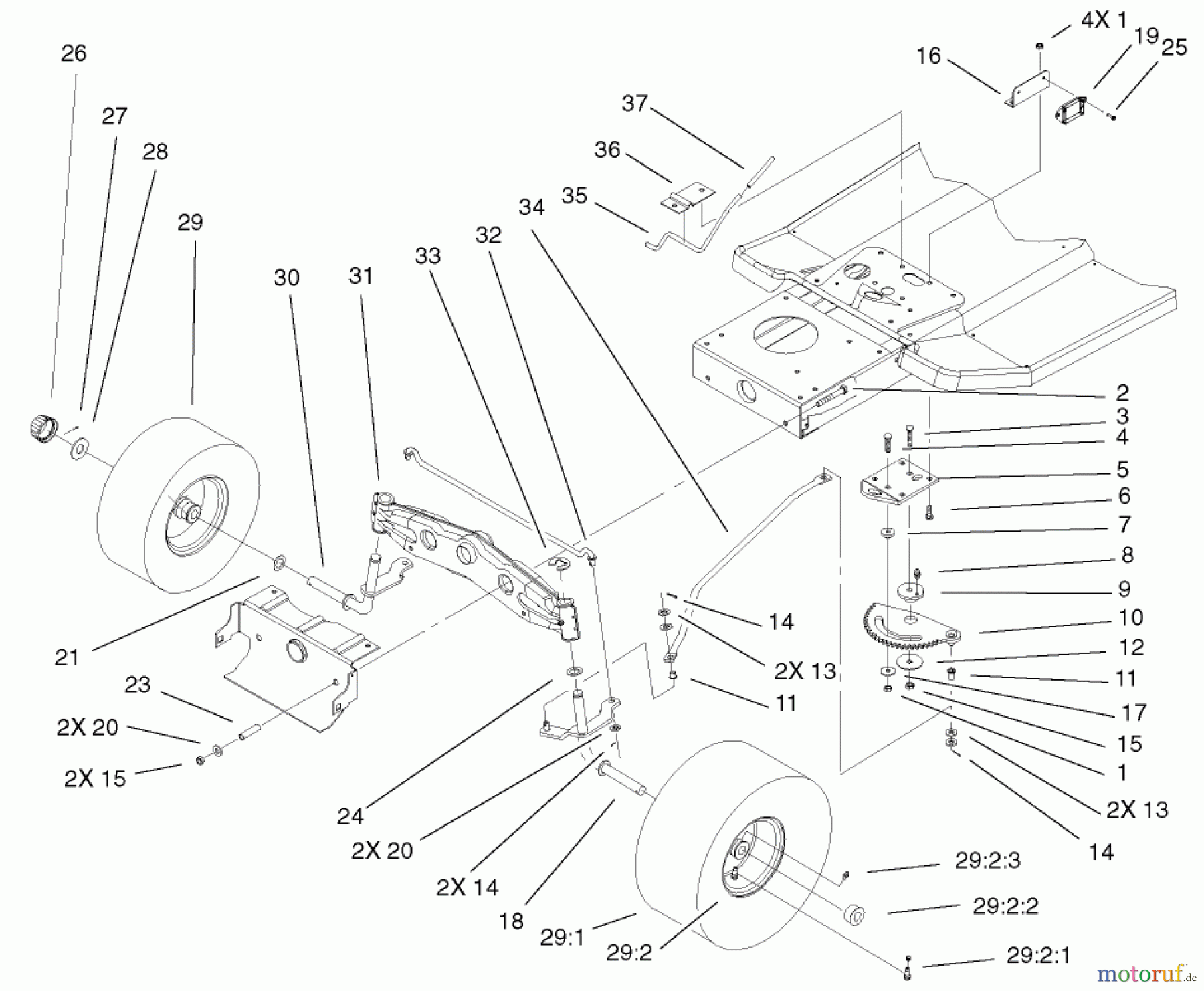  Toro Neu Mowers, Lawn & Garden Tractor Seite 1 71199 (12-32XL) - Toro 12-32XL Lawn Tractor, 2001 (210000001-210999999) STEERING COMPONENTS ASSEMBLY