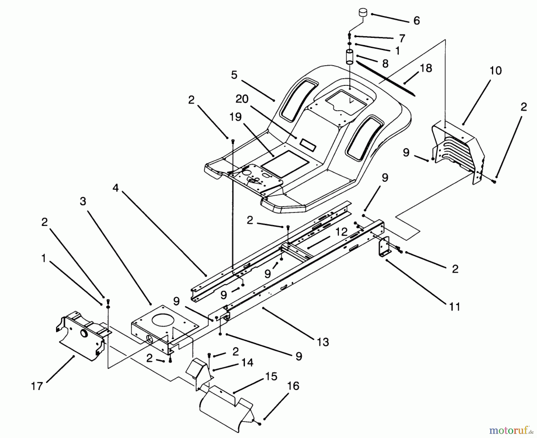  Toro Neu Mowers, Lawn & Garden Tractor Seite 1 71200 (12-32XL) - Toro 12-32XL Lawn Tractor, 1995 (5900001-5910000) FRAME ASSEMBLY