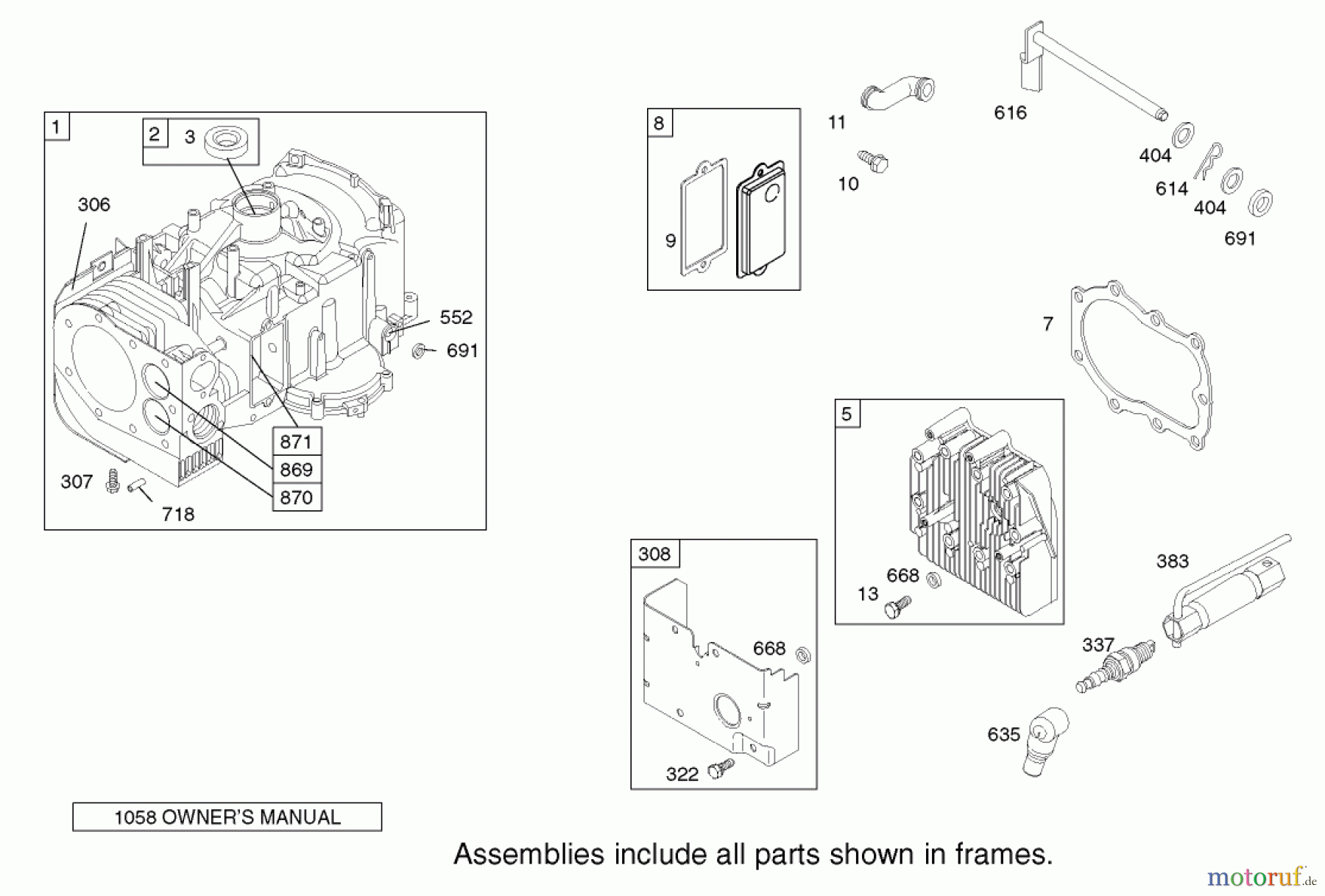 Toro Neu Mowers, Lawn & Garden Tractor Seite 1 71209 (13-32XLE) - Toro 13-32XLE Lawn Tractor, 2002 (220010001-220999999) CYLINDER ASSEMBLY ENGINE BRIGGS AND STRATTON MODEL 28M707-1125-E1