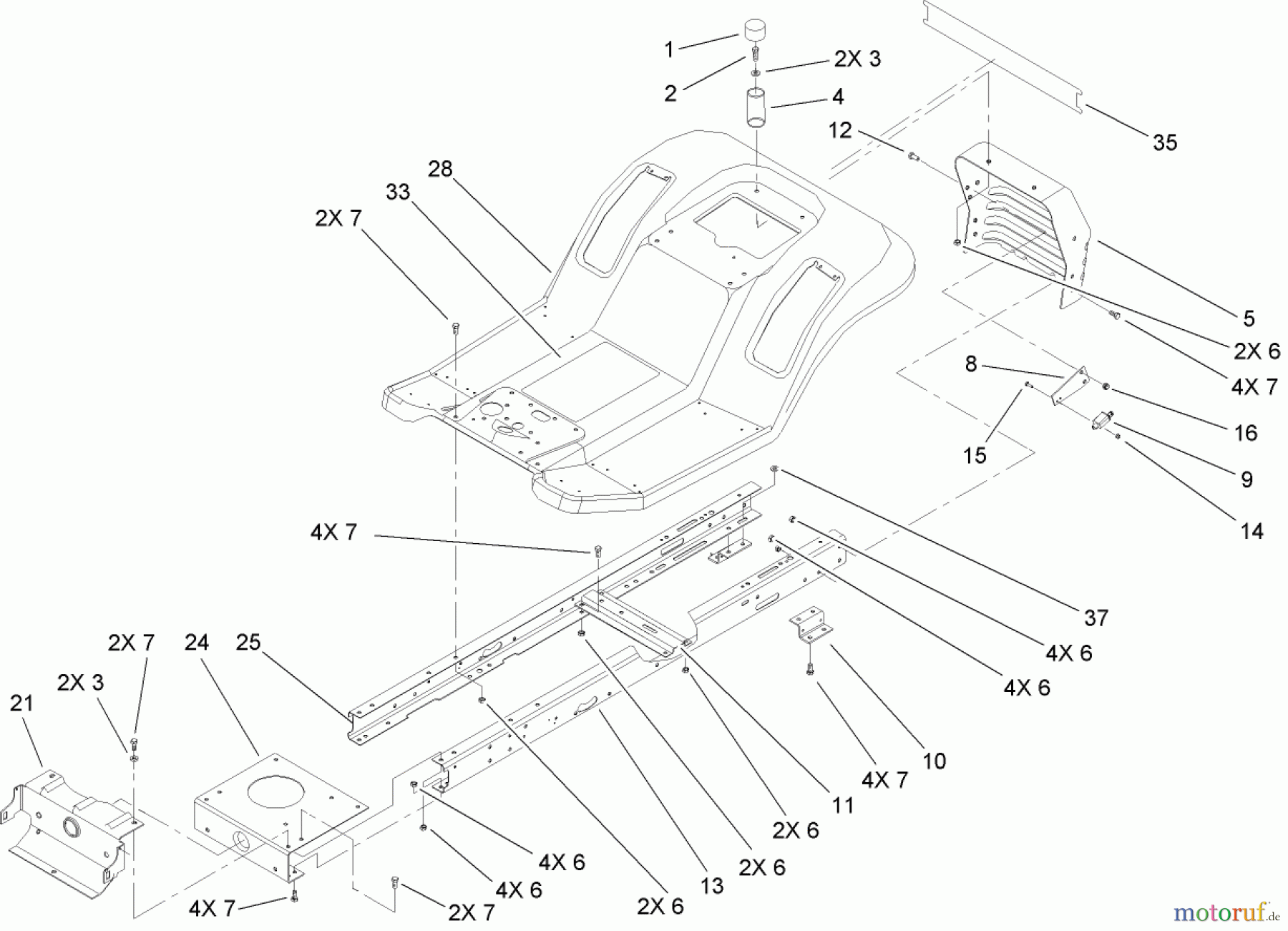  Toro Neu Mowers, Lawn & Garden Tractor Seite 1 71209 (XL 320) - Toro XL 320 Lawn Tractor, 2005 (250005001-250999999) FRAME AND BODY ASSEMBLY