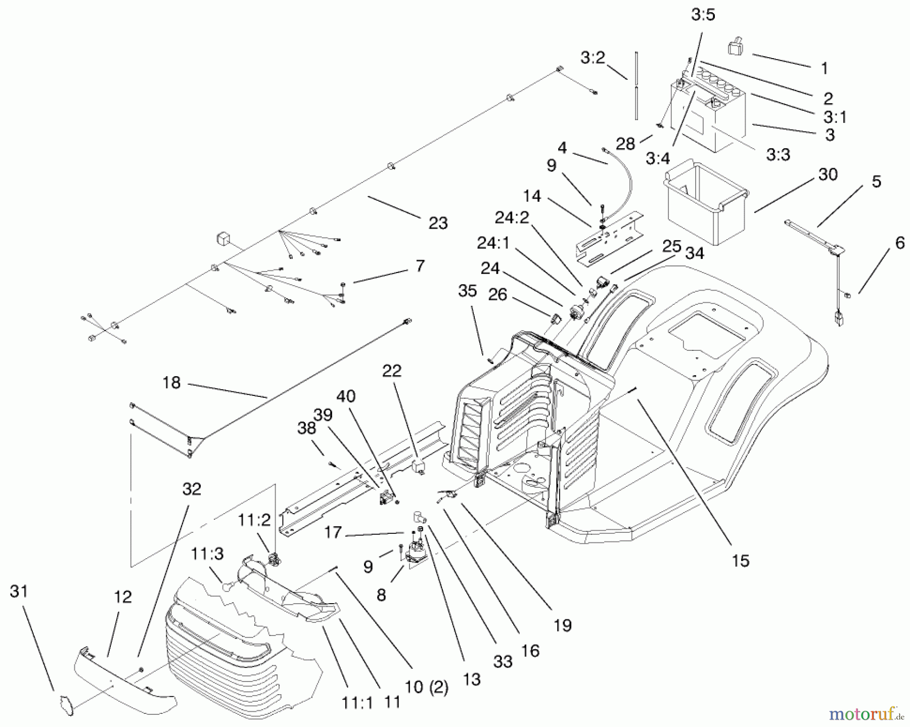  Toro Neu Mowers, Lawn & Garden Tractor Seite 1 71226 (16-38XLE) - Toro 16-38XLE Lawn Tractor, 2000 (200000001-200999999) ELECTRICAL COMPONENTS ASSEMBLY