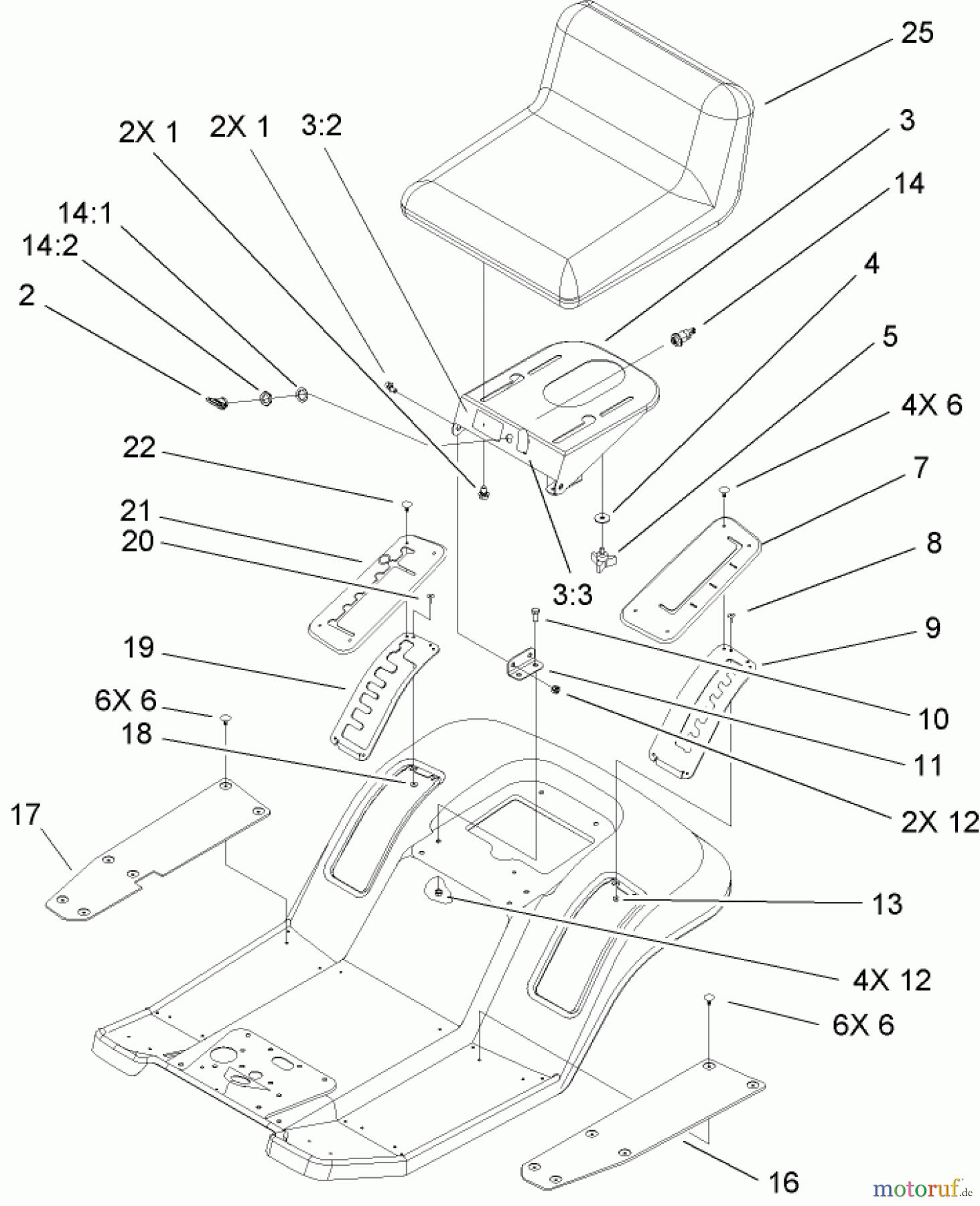  Toro Neu Mowers, Lawn & Garden Tractor Seite 1 71223 (16-38XL) - Toro 16-38XL Lawn Tractor, 2004 (240000001-240999999) REAR BODY AND SEAT ASSEMBLY