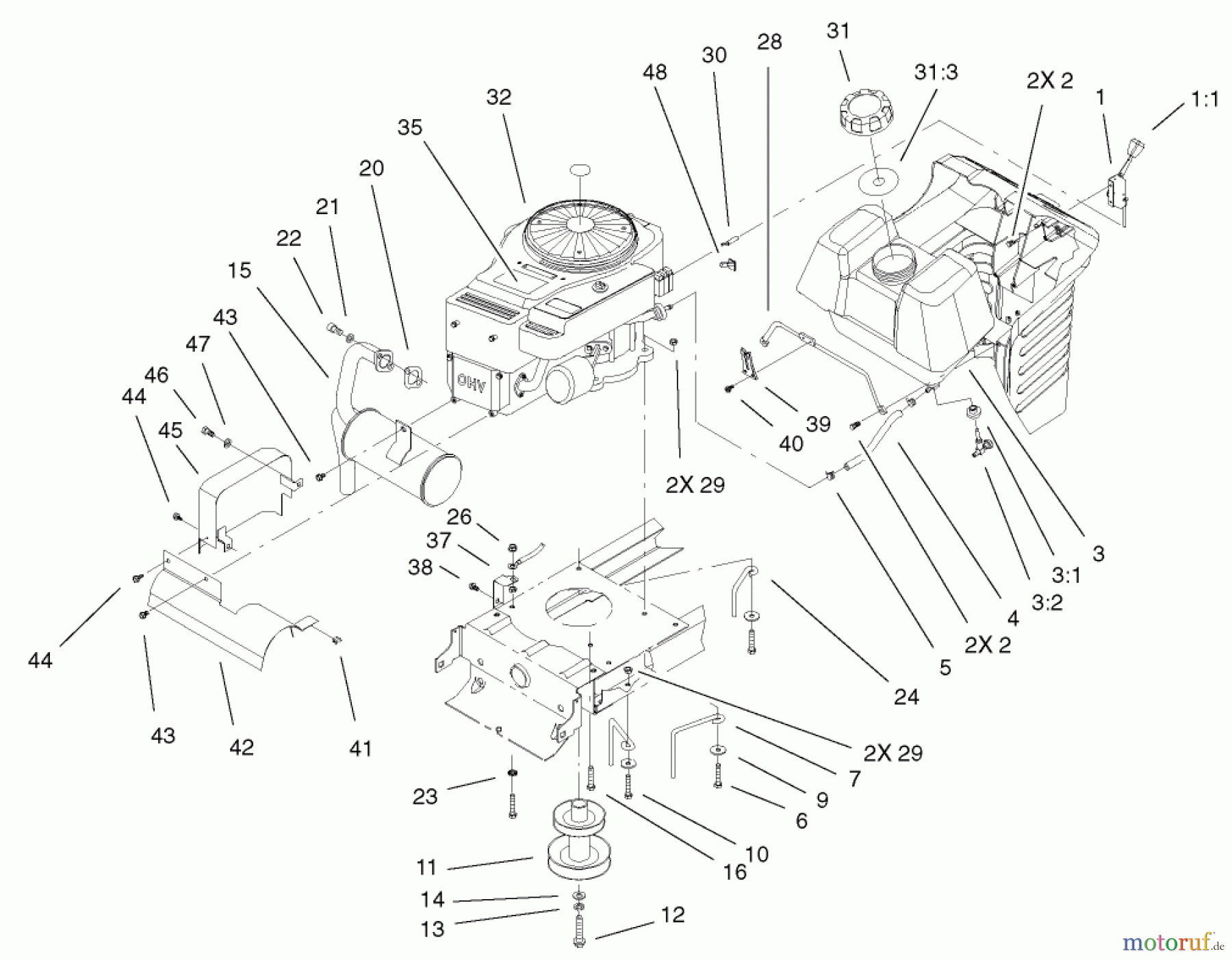 Toro Neu Mowers, Lawn & Garden Tractor Seite 1 71227 (16-38HXL) - Toro 16-38HXL Lawn Tractor, 2003 (230000001-230999999) OHV ENGINE SYSTEM ASSEMBLY