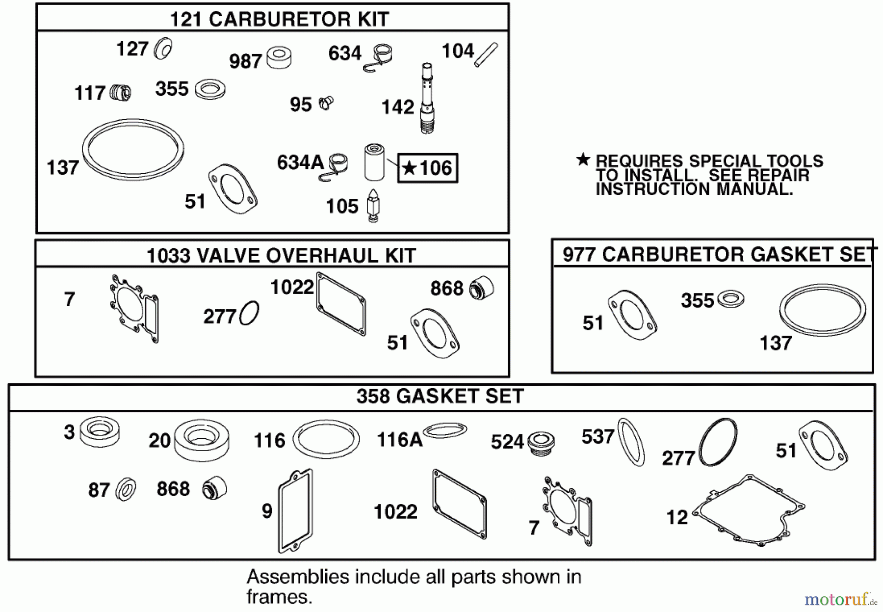  Toro Neu Mowers, Lawn & Garden Tractor Seite 1 71228 (17-44HXL) - Toro 17-44HXL Lawn Tractor, 2002 (220000001-220010000) CARBURETOR OVERHAUL KIT ASSEMBLY ENGINE BRIGGS AND STRATTON MODEL 312777-0128-E1