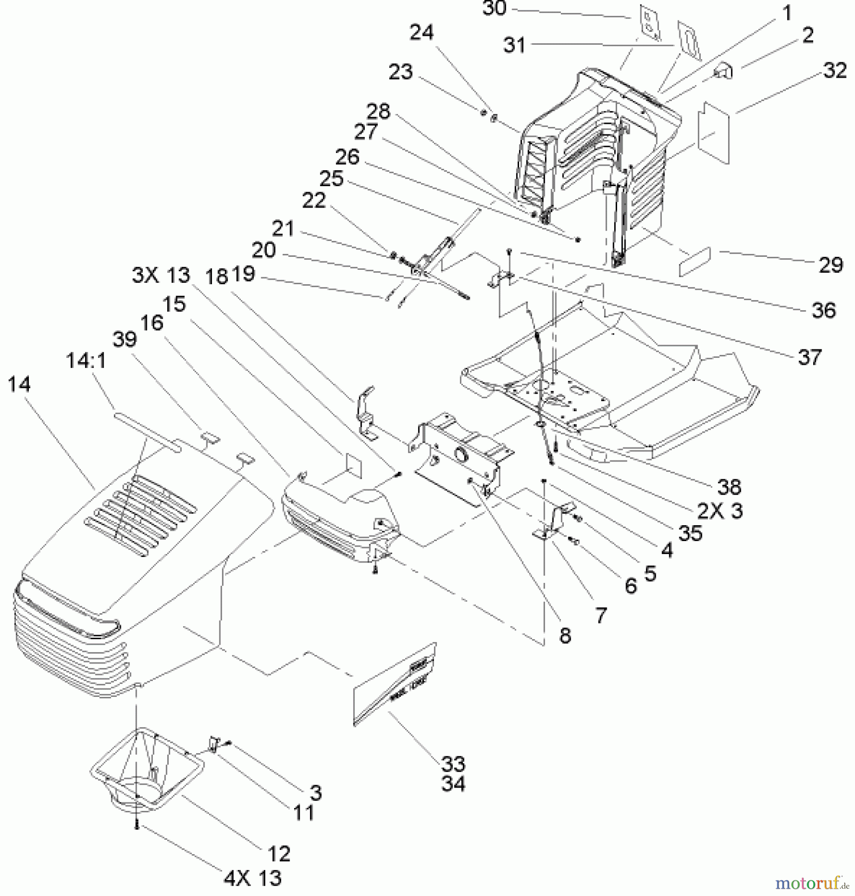  Toro Neu Mowers, Lawn & Garden Tractor Seite 1 71242 (16-38HXLE) - Toro 16-38HXLE Lawn Tractor, 2004 (240000001-240999999) HOOD AND TOWER ASSEMBLY