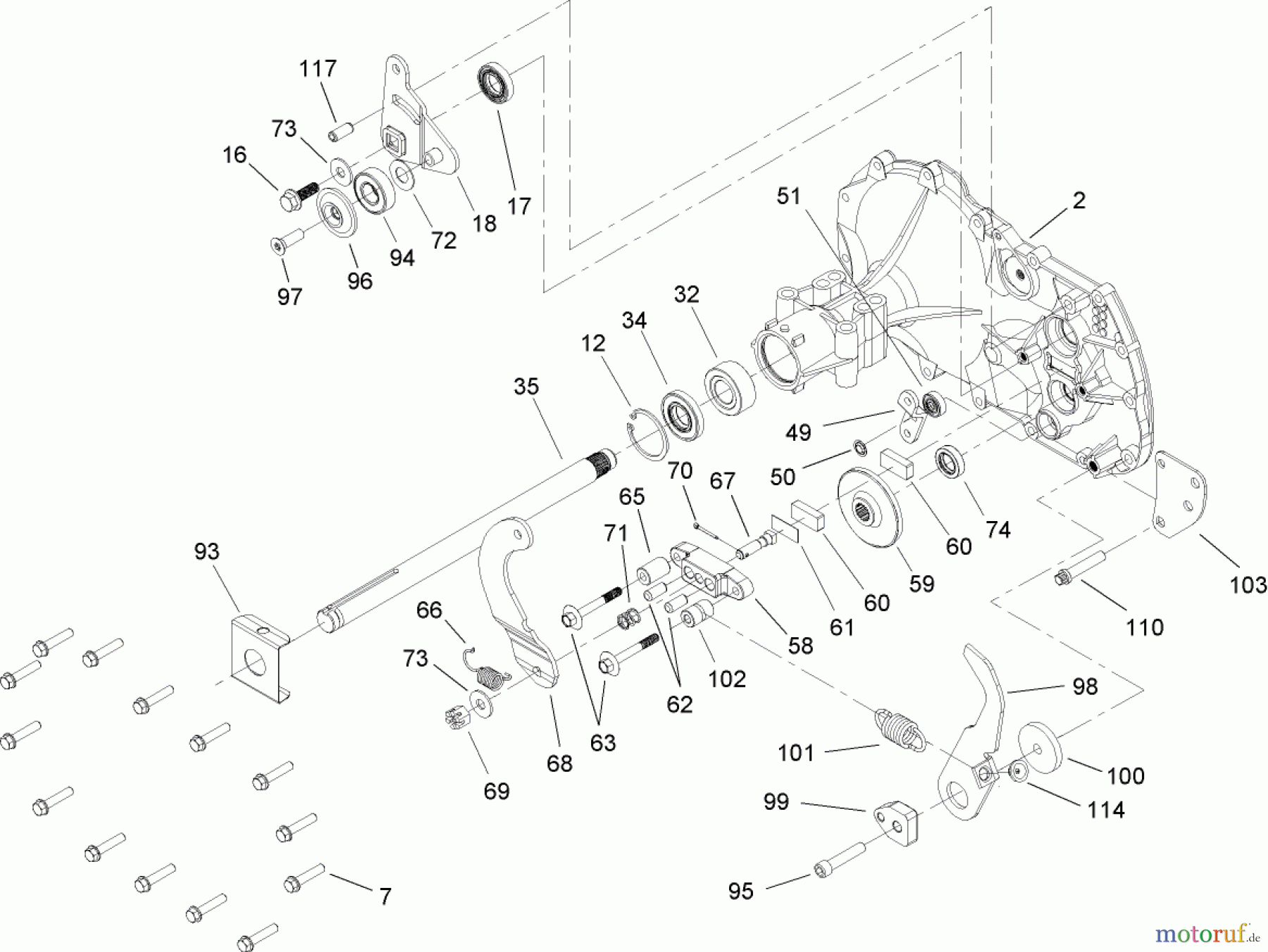  Toro Neu Mowers, Lawn & Garden Tractor Seite 1 71246 (XL 380H) - Toro XL 380H Lawn Tractor, 2005 (250000001-250999999) SIDE HOUSING AND BEARING ASSEMBLY TRANSAXLE NO. 104-1760