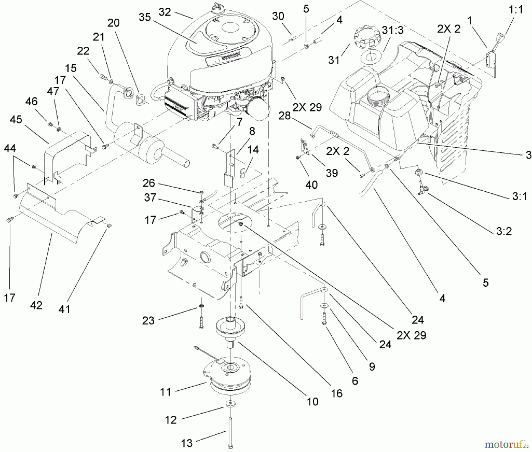  Toro Neu Mowers, Lawn & Garden Tractor Seite 1 71429 (XL 440H) - Toro XL 440H Lawn Tractor, 2005 (250000001-250999999) ENGINE ASSEMBLY