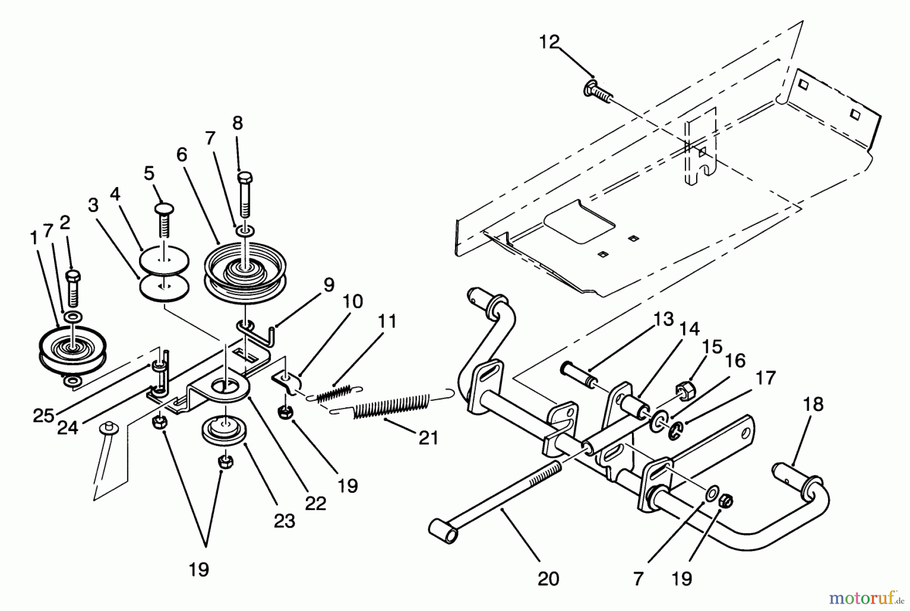 Toro Neu Mowers, Lawn & Garden Tractor Seite 1 72040 (244-5) - Toro 244-5 Yard Tractor, 1993 (3900001-3999999) IDLER AND PEDAL SHAFT ASSEMBLY