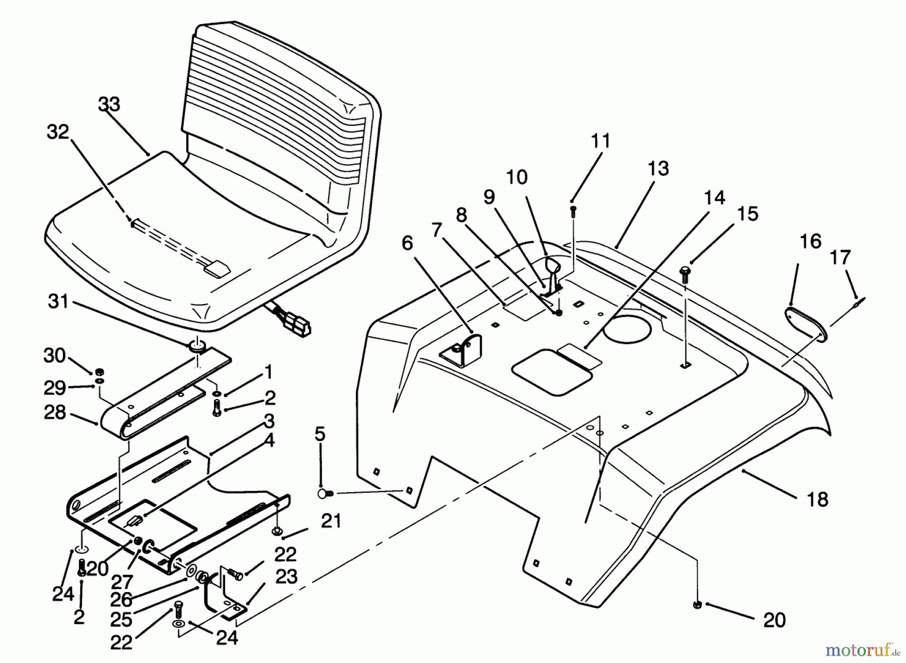  Toro Neu Mowers, Lawn & Garden Tractor Seite 1 72041 (244-H) - Toro 244-H Yard Tractor, 1993 (3900001-3999999) FENDER AND SEAT ASSEMBLY