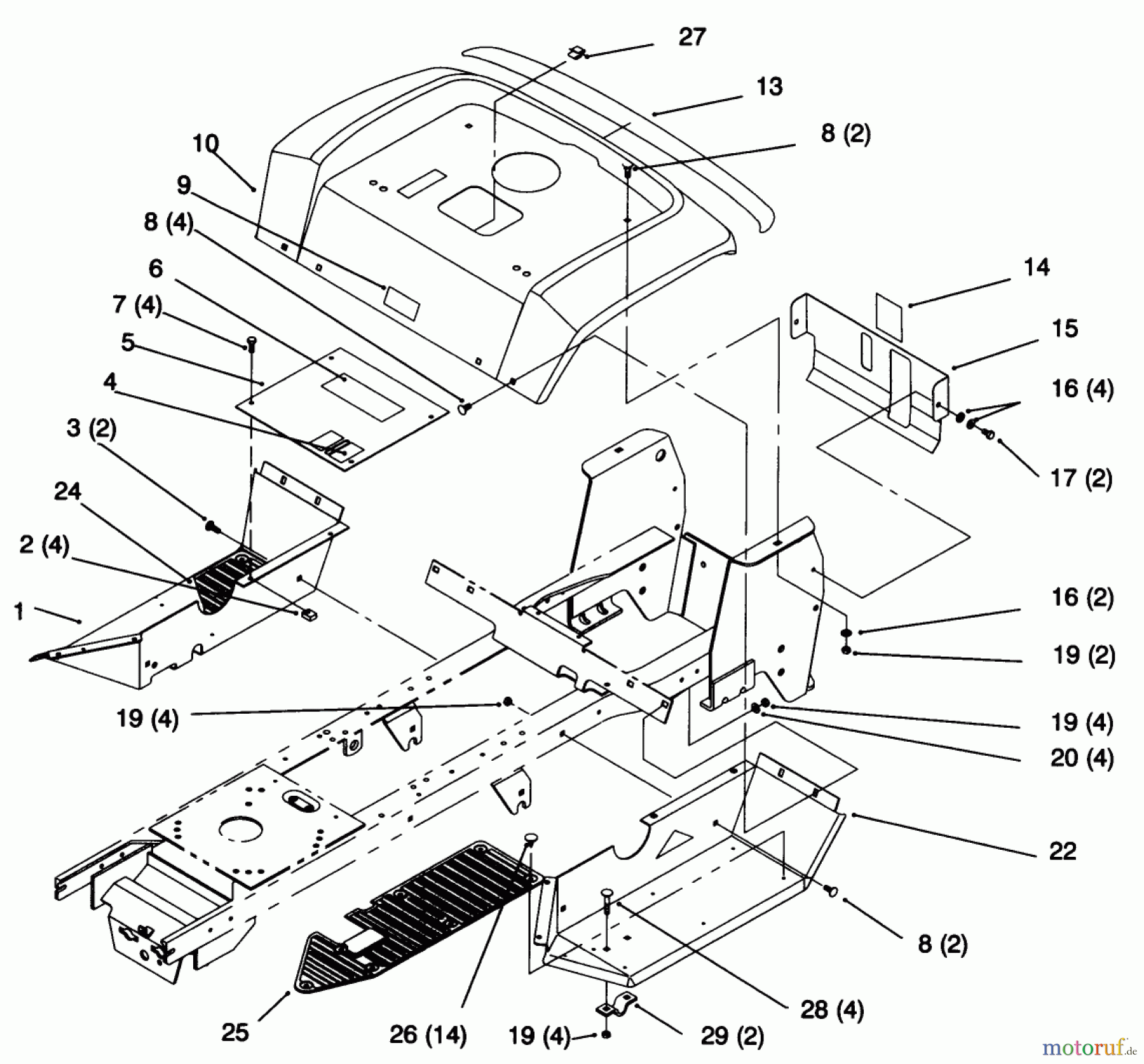  Toro Neu Mowers, Lawn & Garden Tractor Seite 1 72063 (264-H) - Toro 264-H Yard Tractor, 1995 (5900499-5999999) FENDER AND FOOTREST