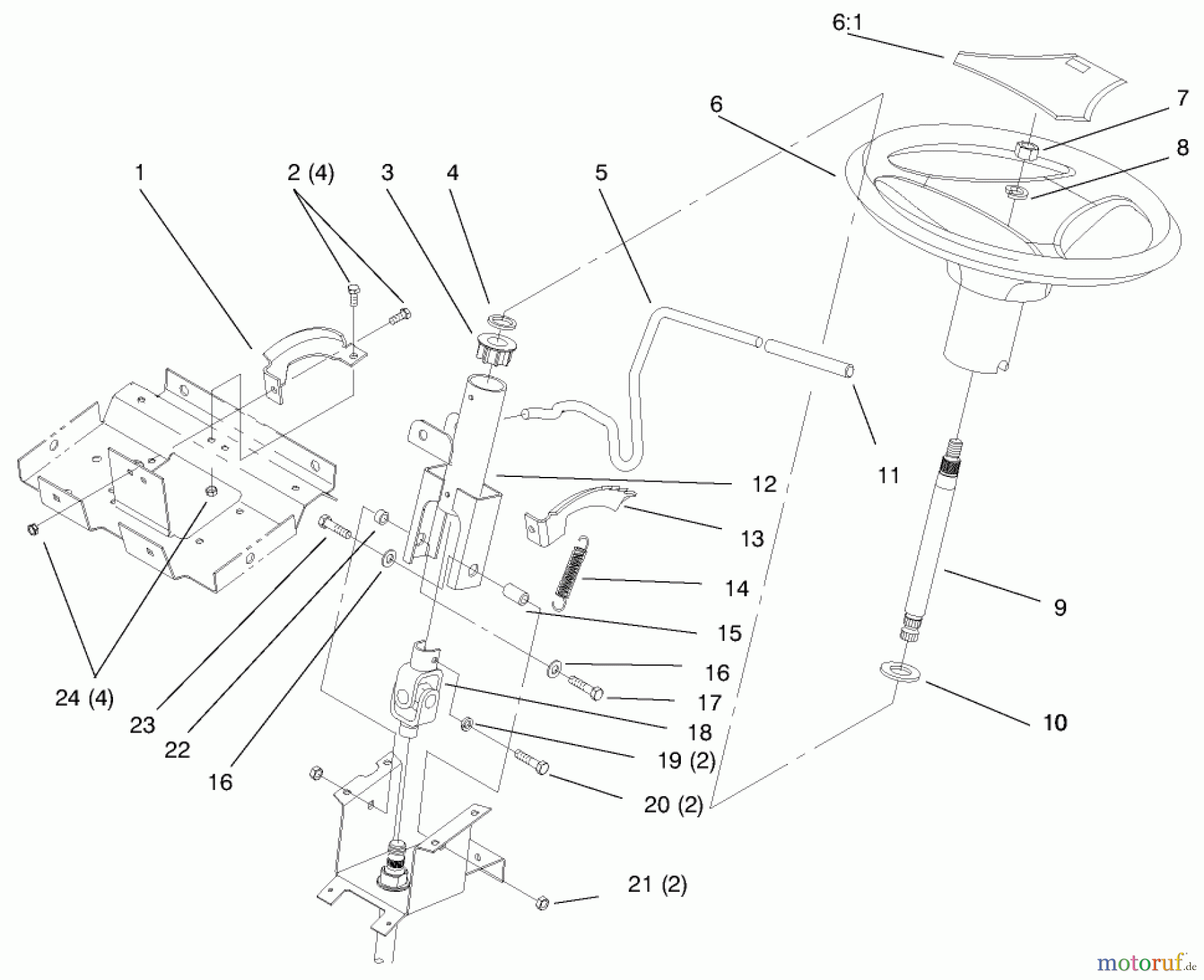 Toro Neu Mowers, Lawn & Garden Tractor Seite 1 72064 (265-H) - Toro 265-H Lawn and Garden Tractor, 1997 (7900001-7999999) STEERING WHEEL AND TILT