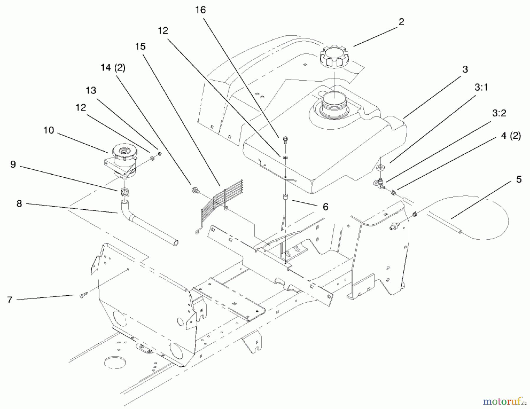  Toro Neu Mowers, Lawn & Garden Tractor Seite 1 72048 (265-H) - Toro 265-H Lawn and Garden Tractor, 1999 (9900001-9999999) FUEL TANK & HYDRO RESERVOIR ASSEMBLY