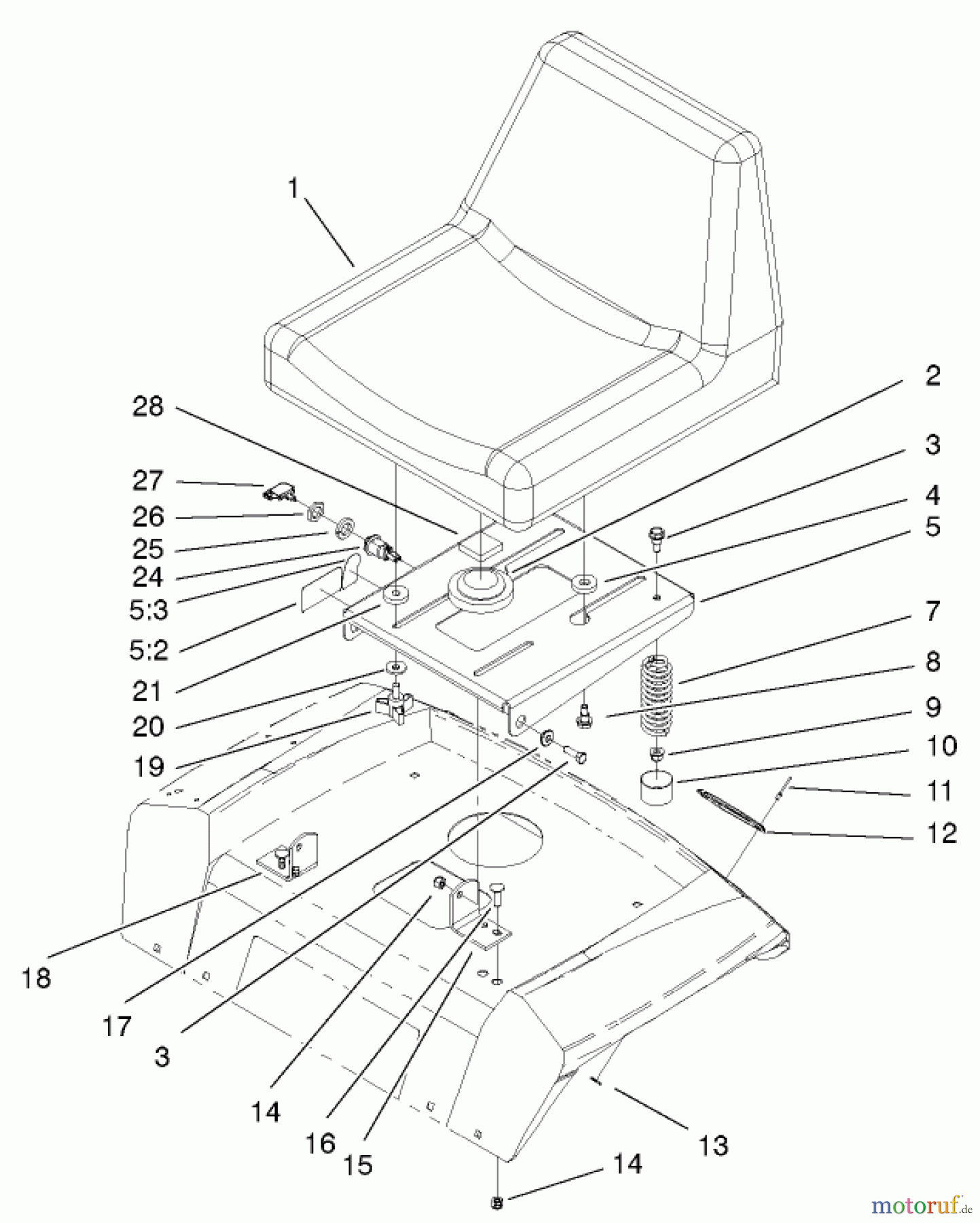 Toro Neu Mowers, Lawn & Garden Tractor Seite 1 72051 (265-H) - Toro 265-H Lawn and Garden Tractor, 2002 (220000001-220999999) SEAT ASSEMBLY