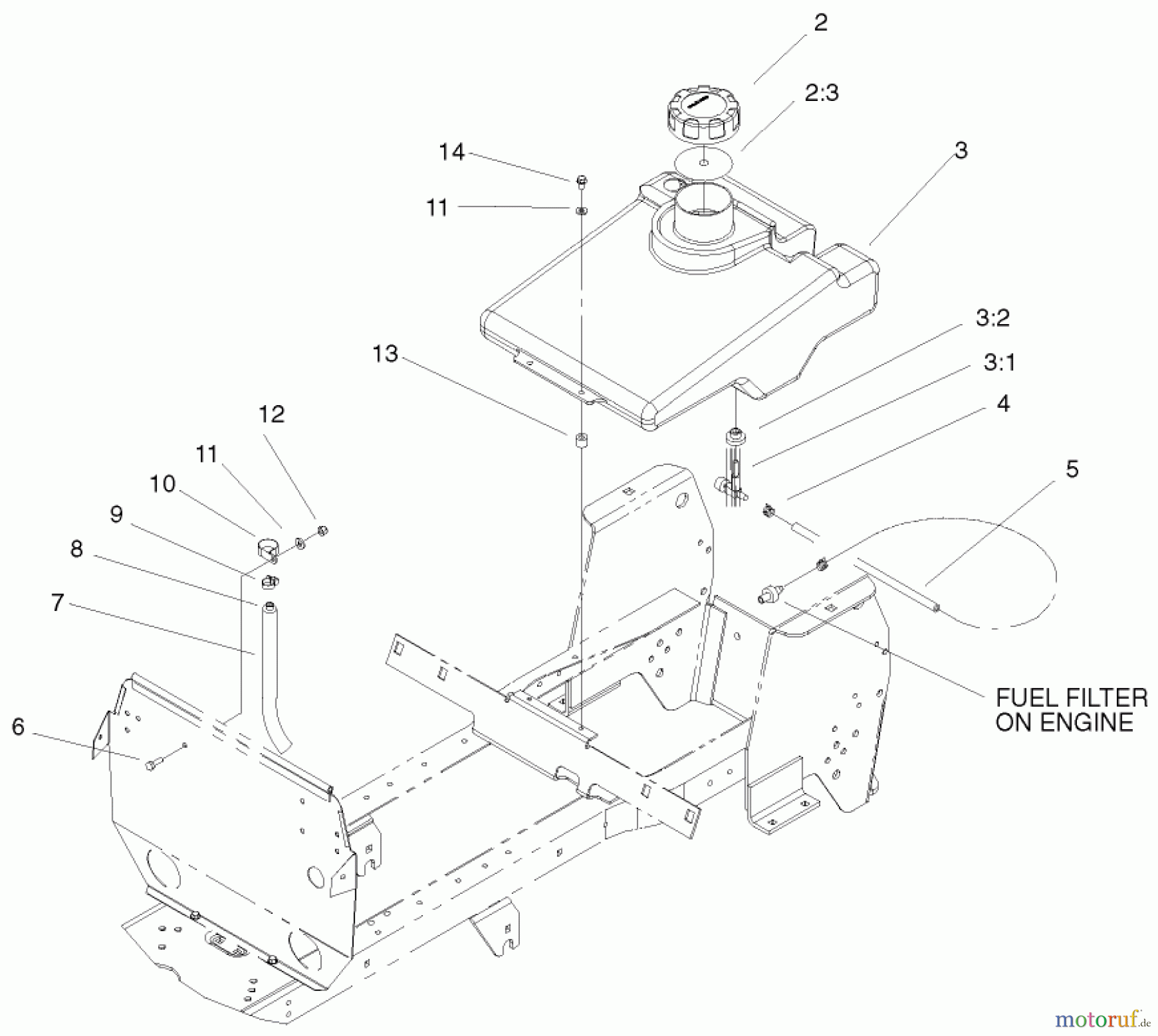  Toro Neu Mowers, Lawn & Garden Tractor Seite 1 72087 (268-H) - Toro 268-H Lawn and Garden Tractor, 2000 (200000001-200999999) FUEL TANK ASSEMBLY