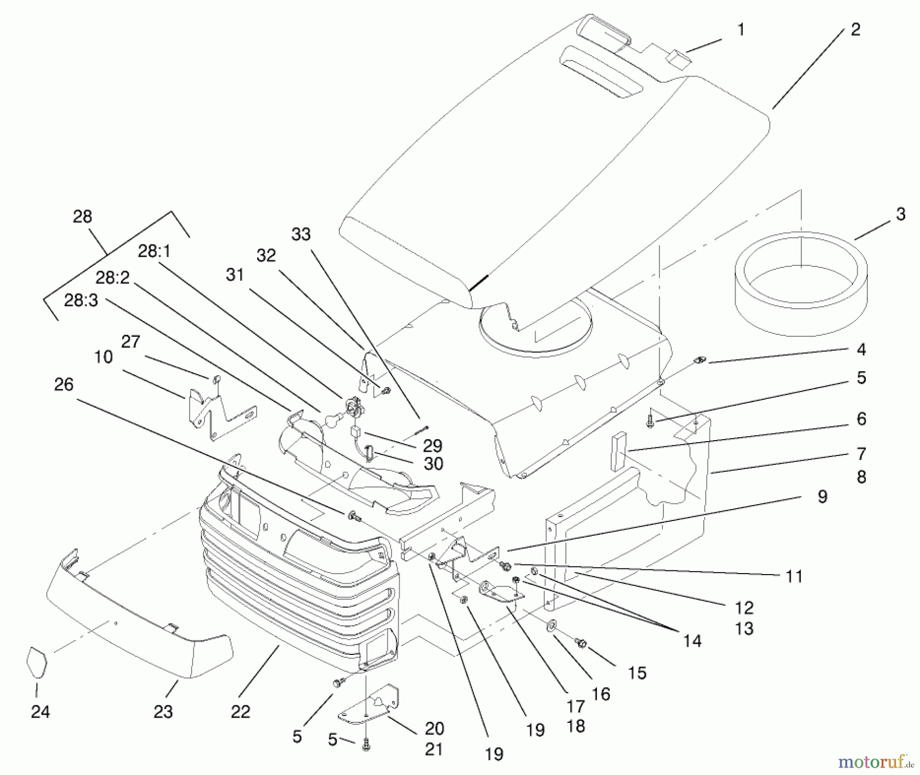  Toro Neu Mowers, Lawn & Garden Tractor Seite 1 72087 (268-H) - Toro 268-H Lawn and Garden Tractor, 2001 (210000001-210999999) HOOD AND GRILL ASSEMBLY