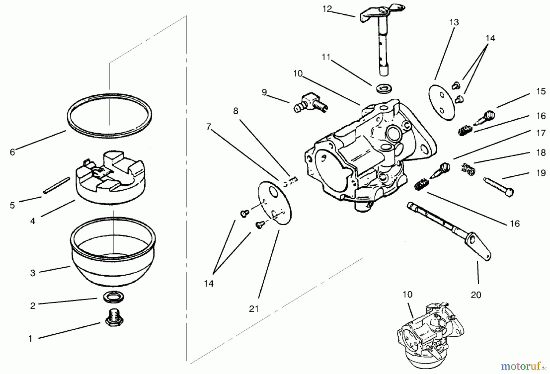 Toro Neu Mowers, Lawn & Garden Tractor Seite 1 73363 (312-8) - Toro 312-8 Garden Tractor, 1997 (7900001-7999999) CARBURETOR