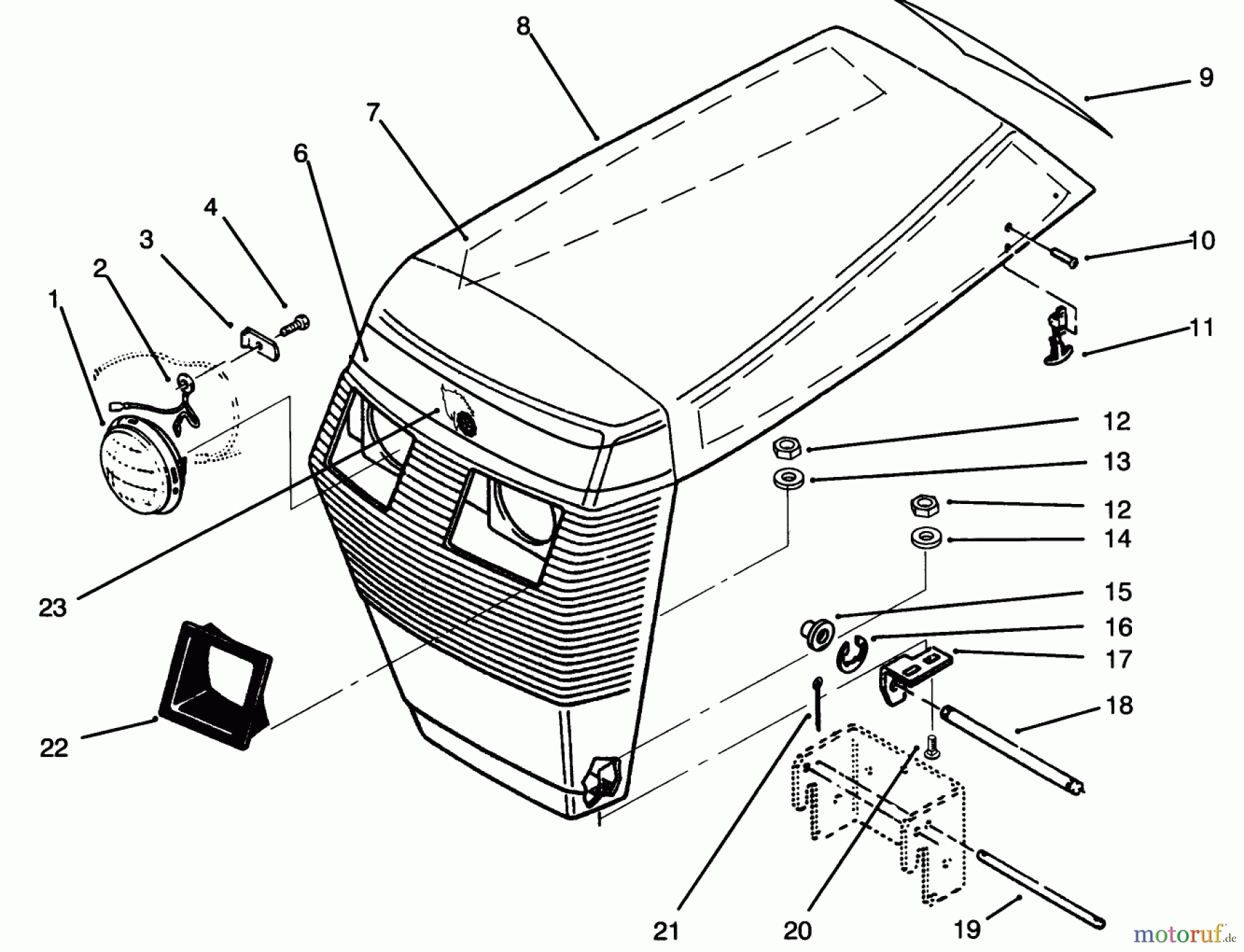 Toro Neu Mowers, Lawn & Garden Tractor Seite 1 73380 (312-8) - Toro 312-8 Garden Tractor, 1994 (4900001-4999999) HOOD ASSEMBLY