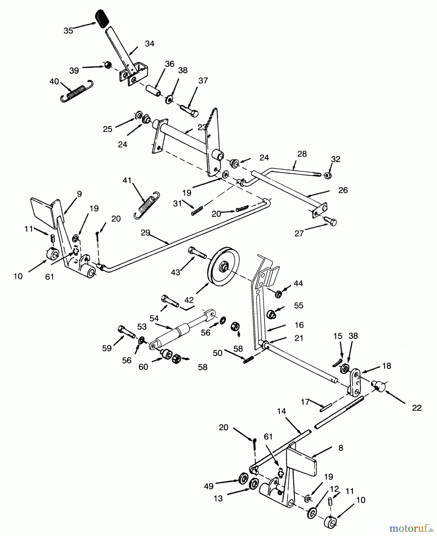 Toro Neu Mowers, Lawn & Garden Tractor Seite 1 73420 (416-8) - Toro 416-8 Garden Tractor, 1995 (5900001-5000614) CLUTCH, BRAKE AND SPEED CONTROL LINKAGE